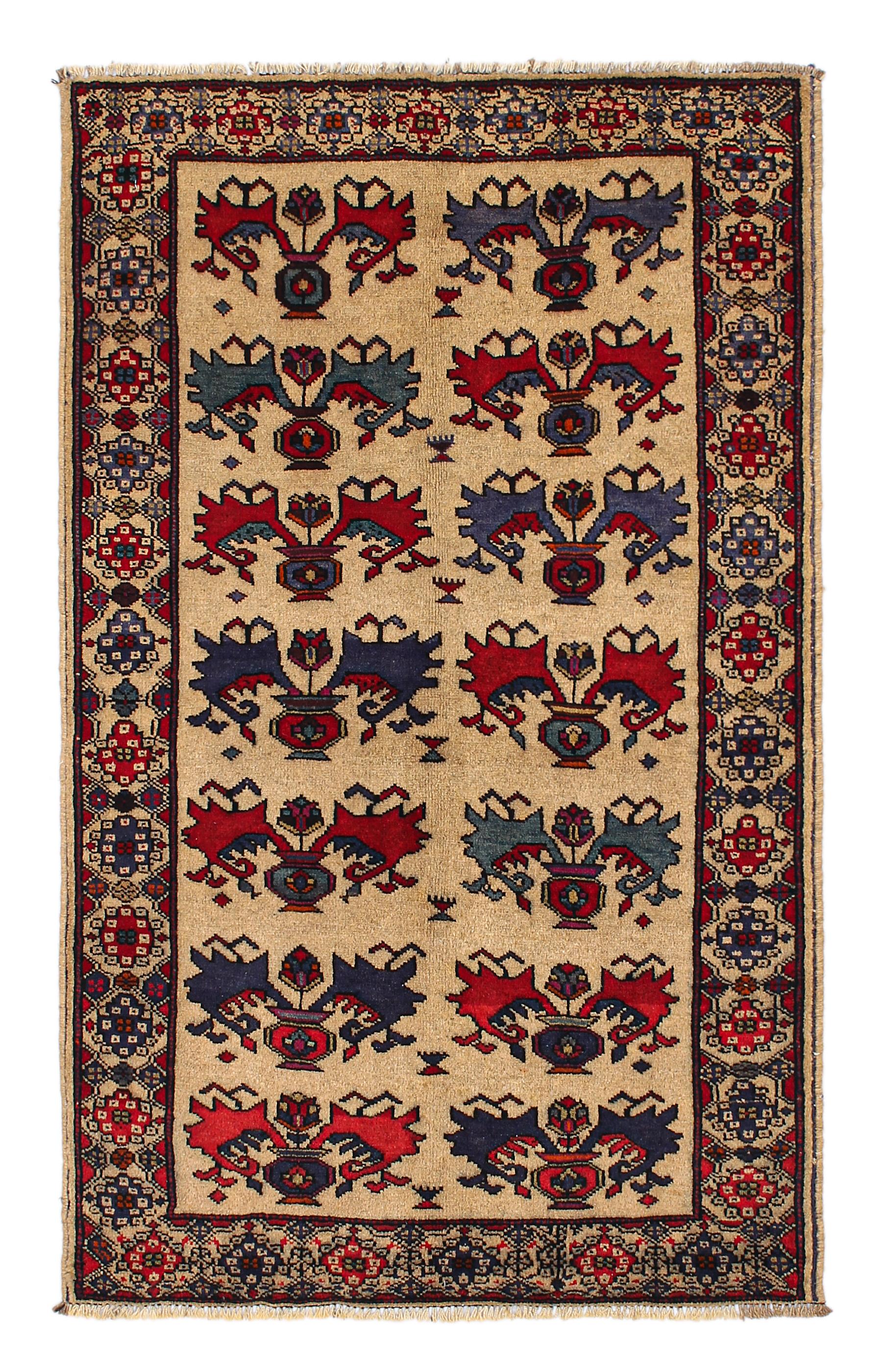 3' x 5' Natural Handmade Adraskan Baluchi Afghan Rug Rectangular