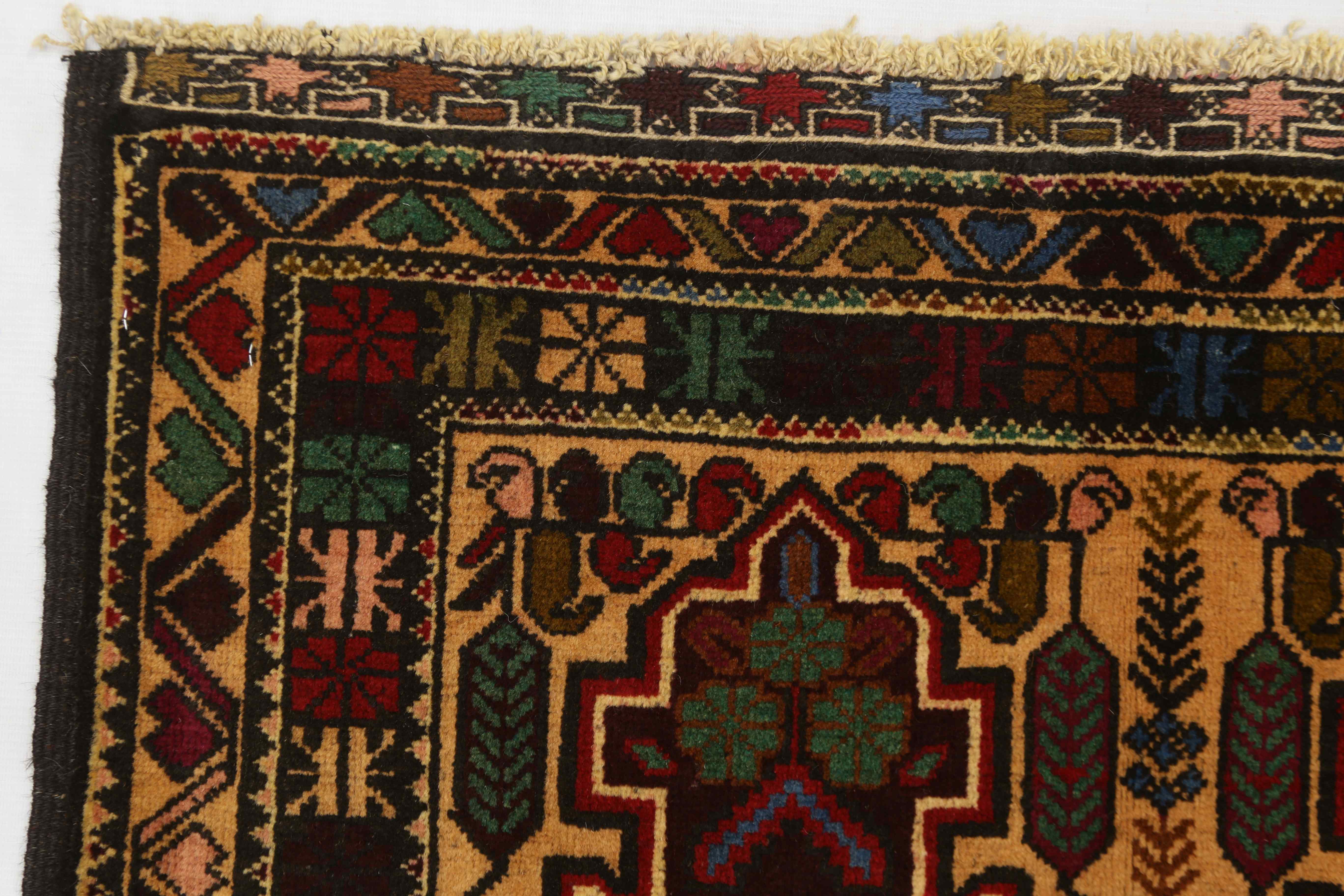3' X 5' Golden Handmade Adraskan Baluchi Afghan Rug Rectangular