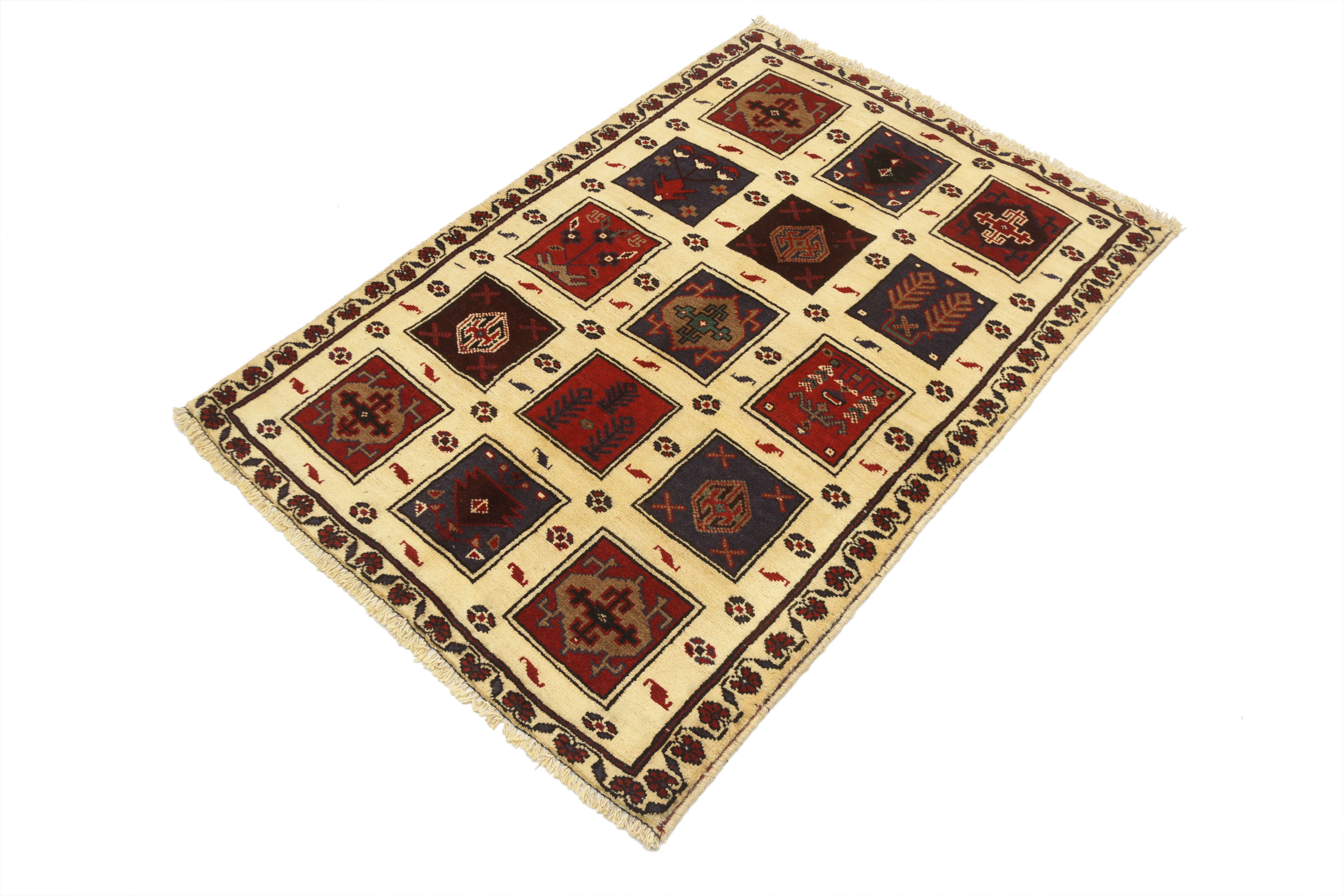 3' X 4' Ivory Handmade Adraskan Baluchi Afghan Rug Rectangular