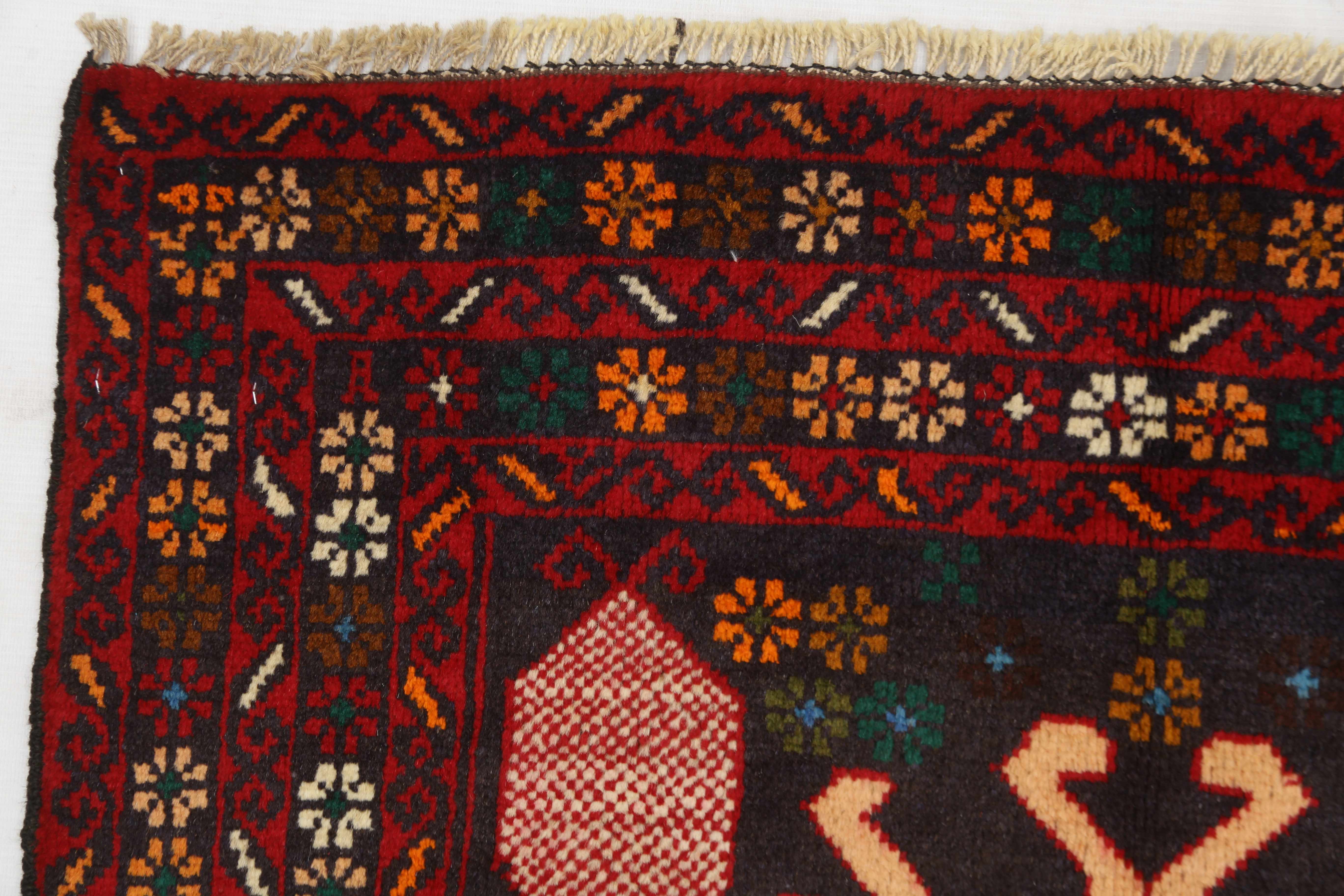 3' x 5' Black Handmade Adraskan Baluchi Afghan Rug Rectangular