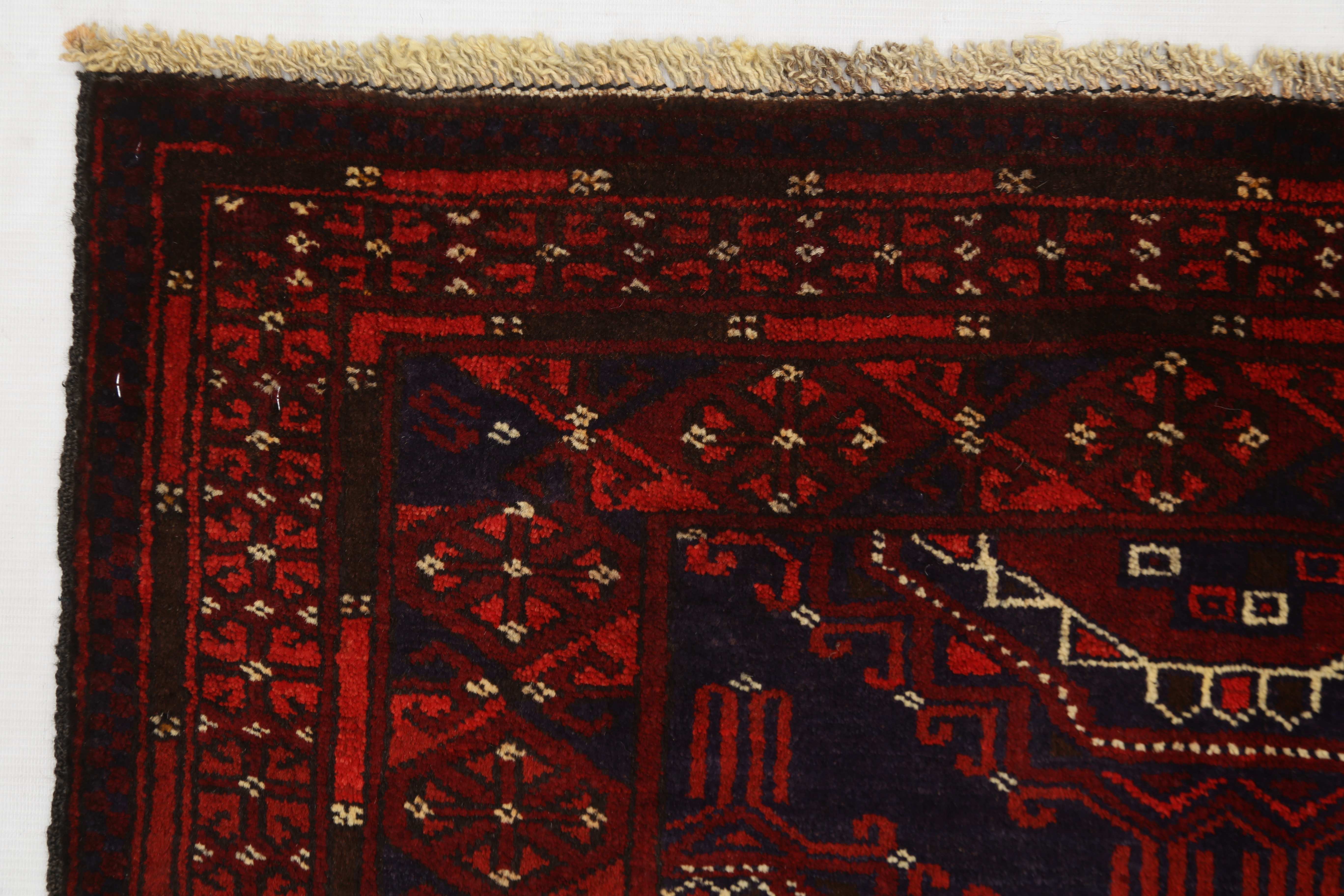 3' X 4' Blue Handmade Adraskan Baluchi Afghan Rug Rectangular