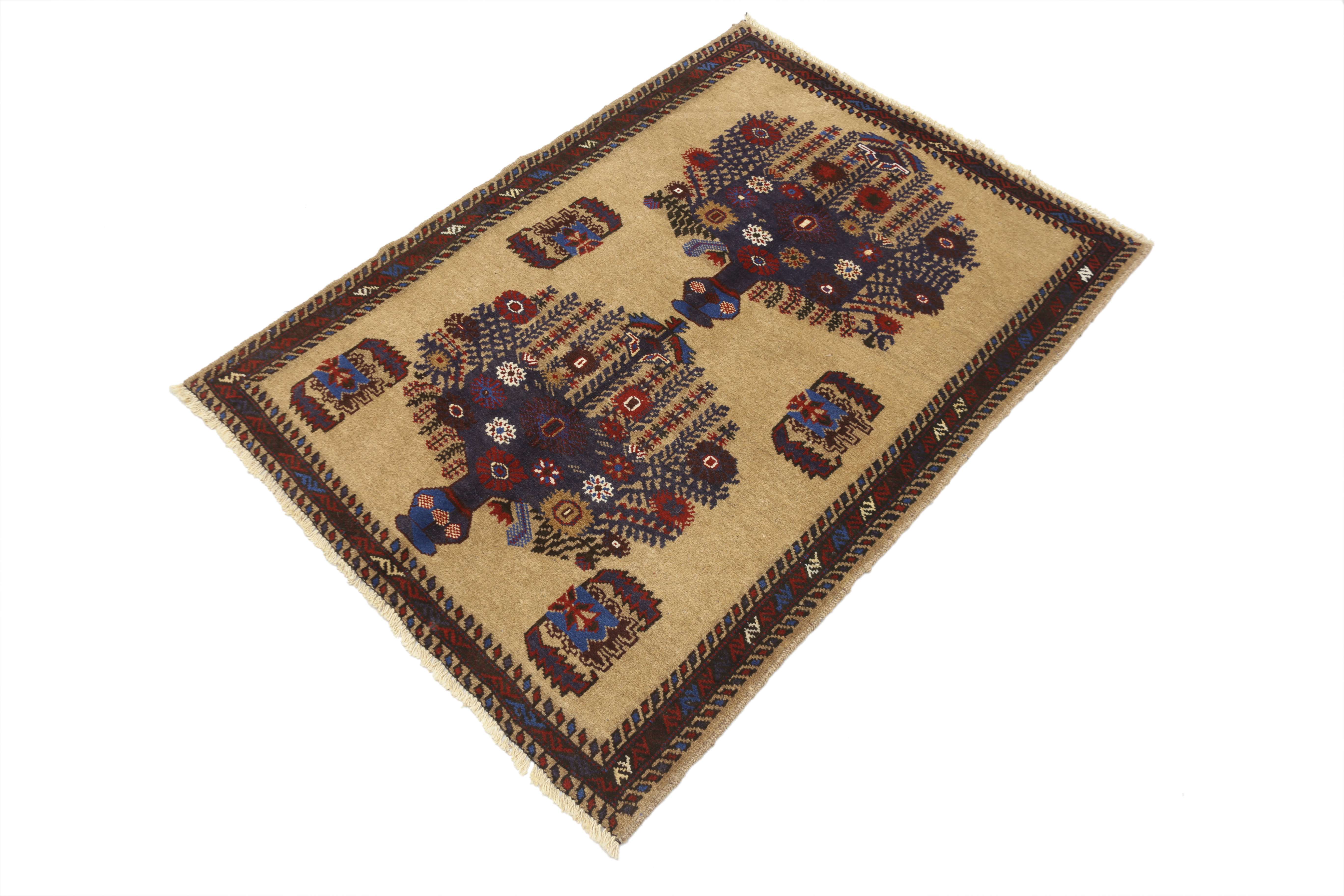 3' X 4' Natural Handmade Adraskan Baluchi Afghan Rug Rectangular
