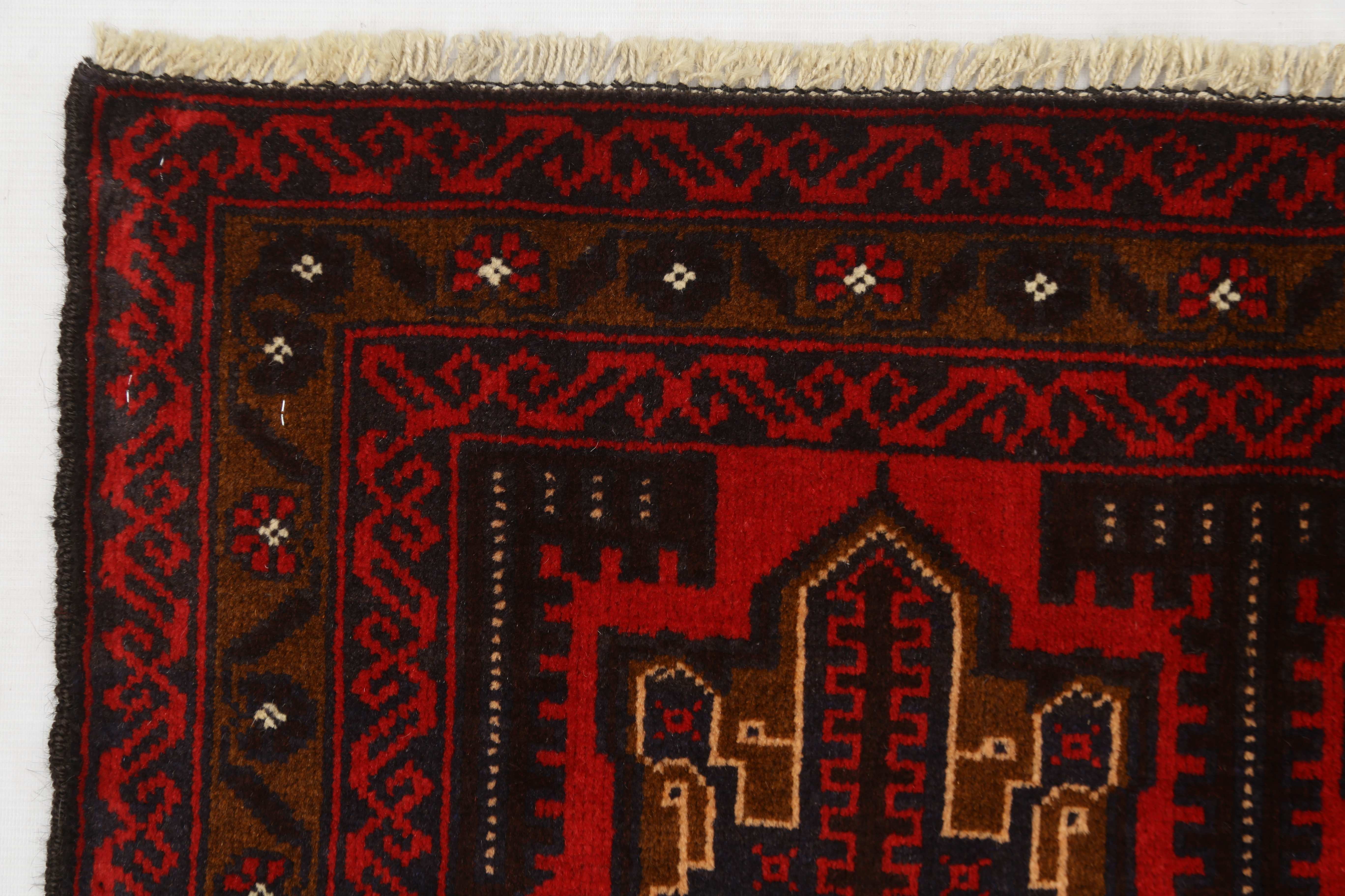 3' x 5' Red Handmade Adraskan Baluchi Afghan Rug Rectangular