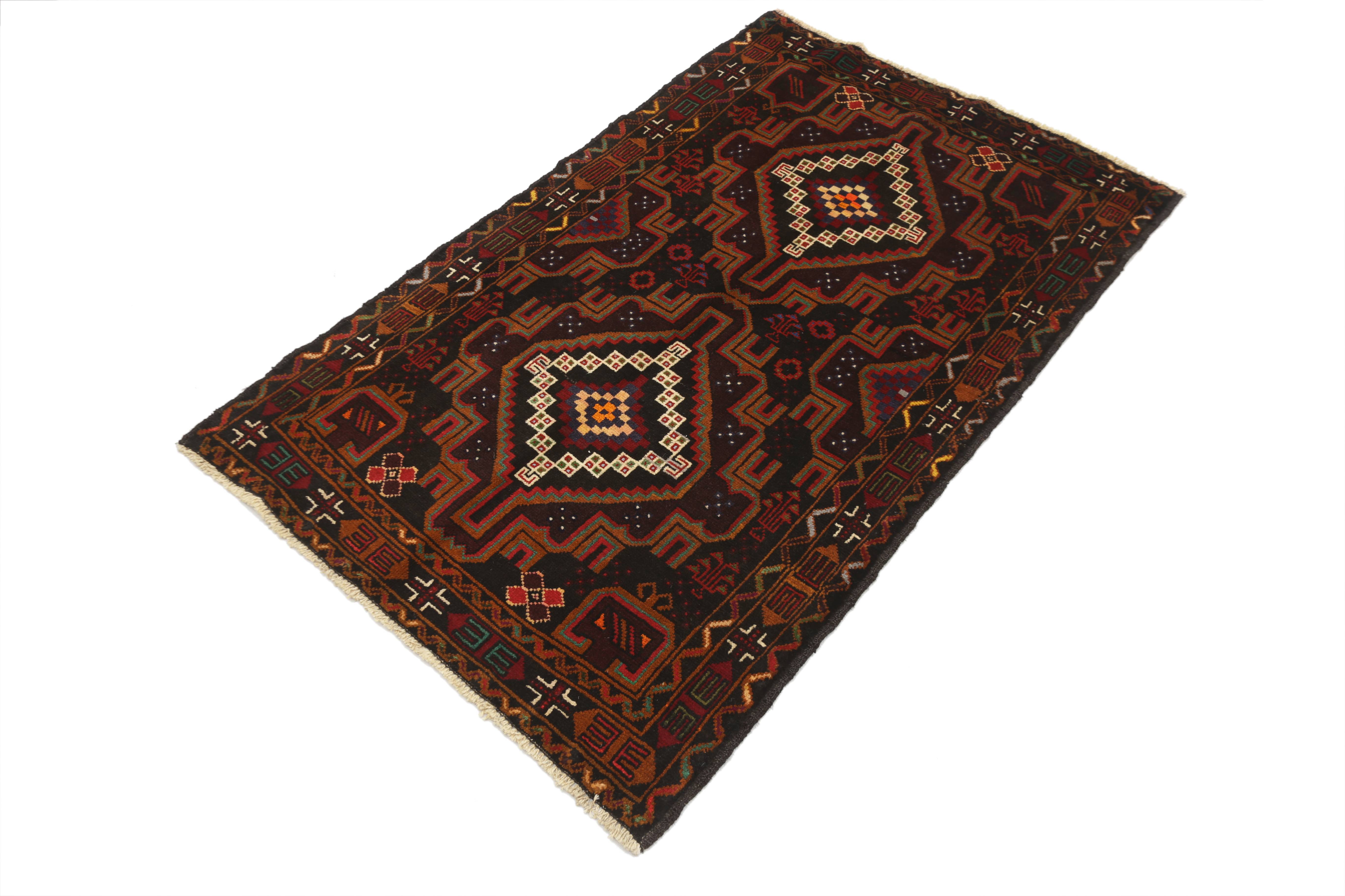 3' x 5' Black Handmade Adraskan Baluchi Afghan Rug Rectangular