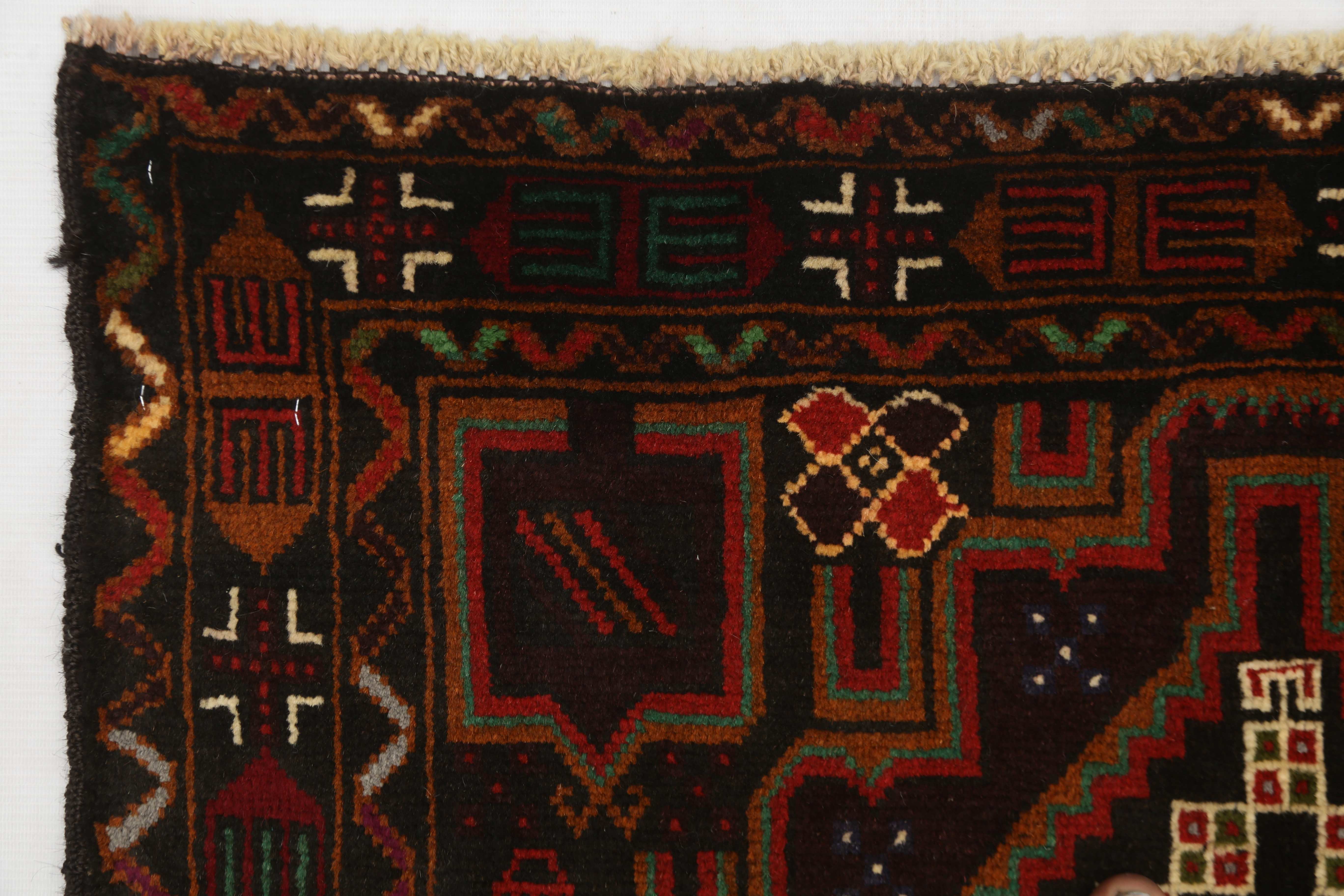 3' x 5' Black Handmade Adraskan Baluchi Afghan Rug Rectangular