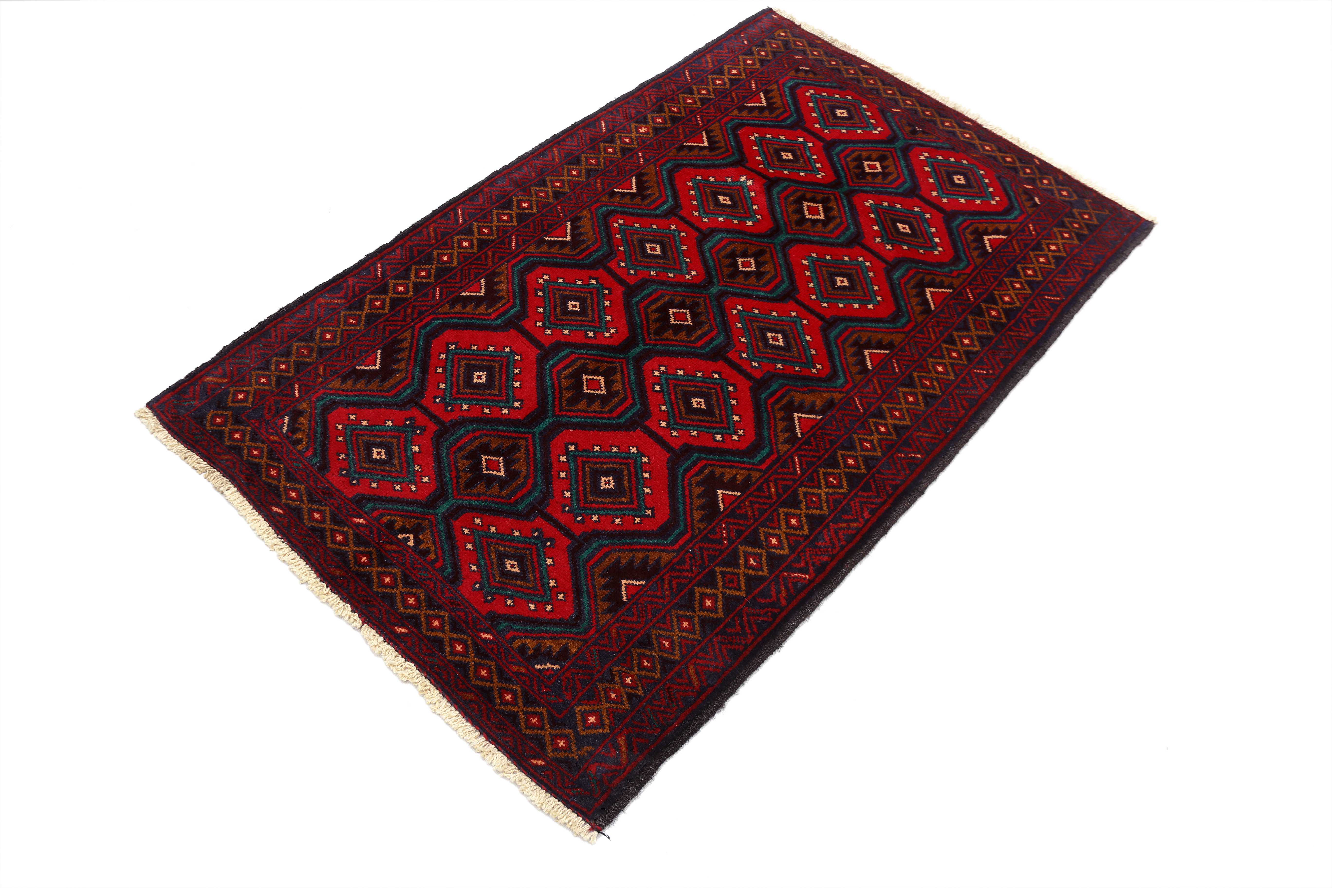 3' X 5' Red Handmade Adraskan Baluchi Afghan Rug Rectangular