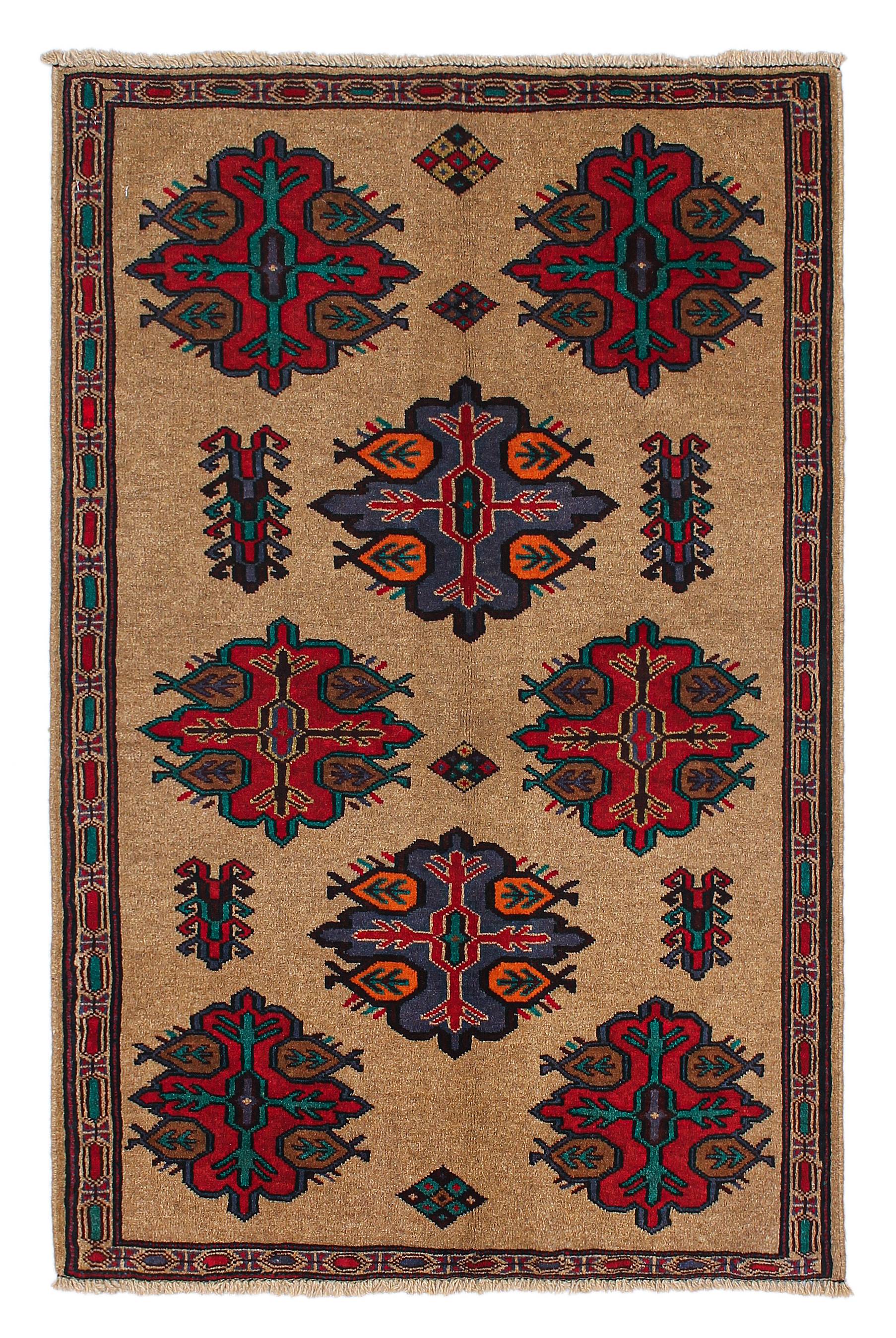 3' X 4' Natural Handmade Adraskan Baluchi Afghan Rug Rectangular