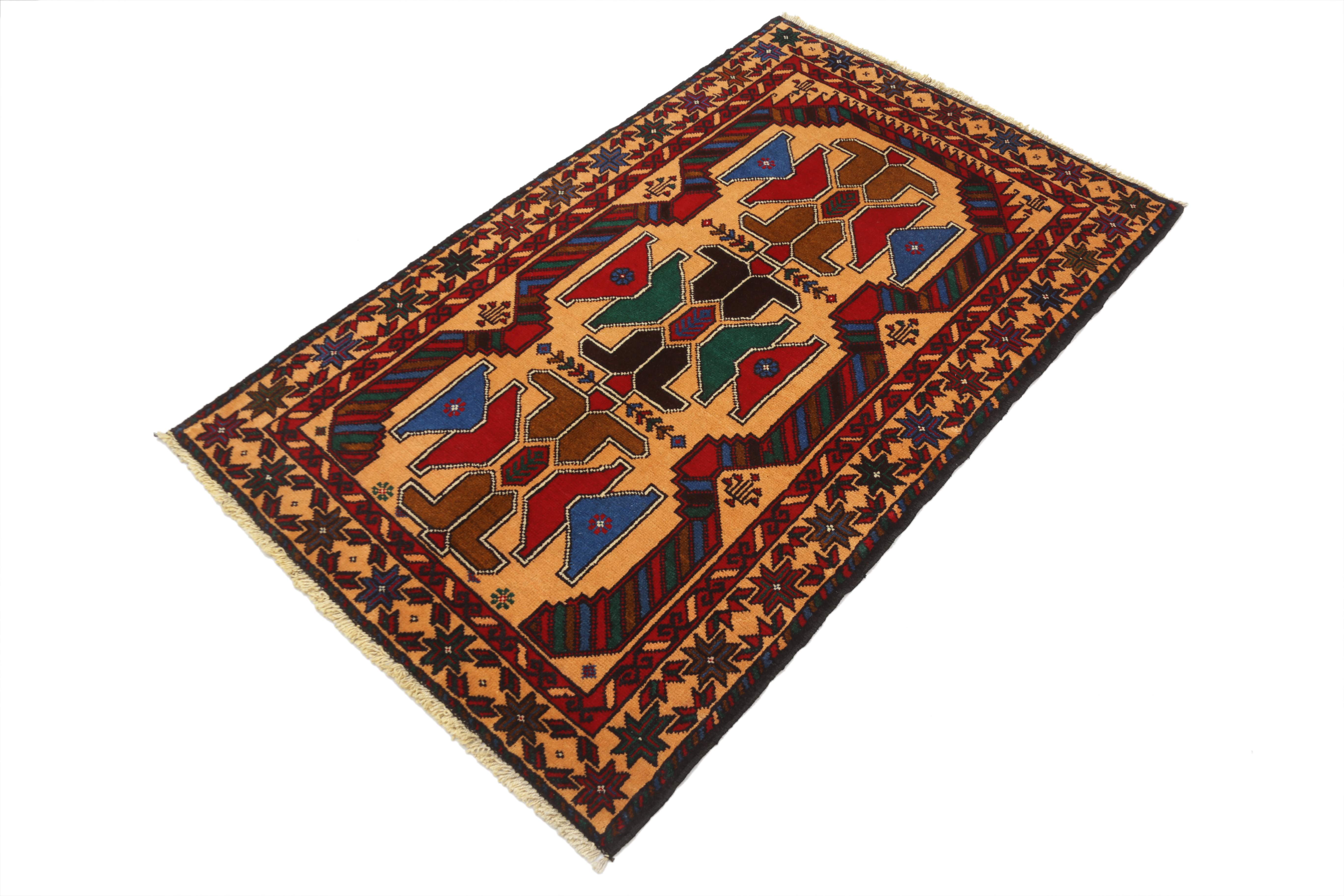 3' x 5' Ivory Handmade Adraskan Baluchi Afghan Rug Rectangular