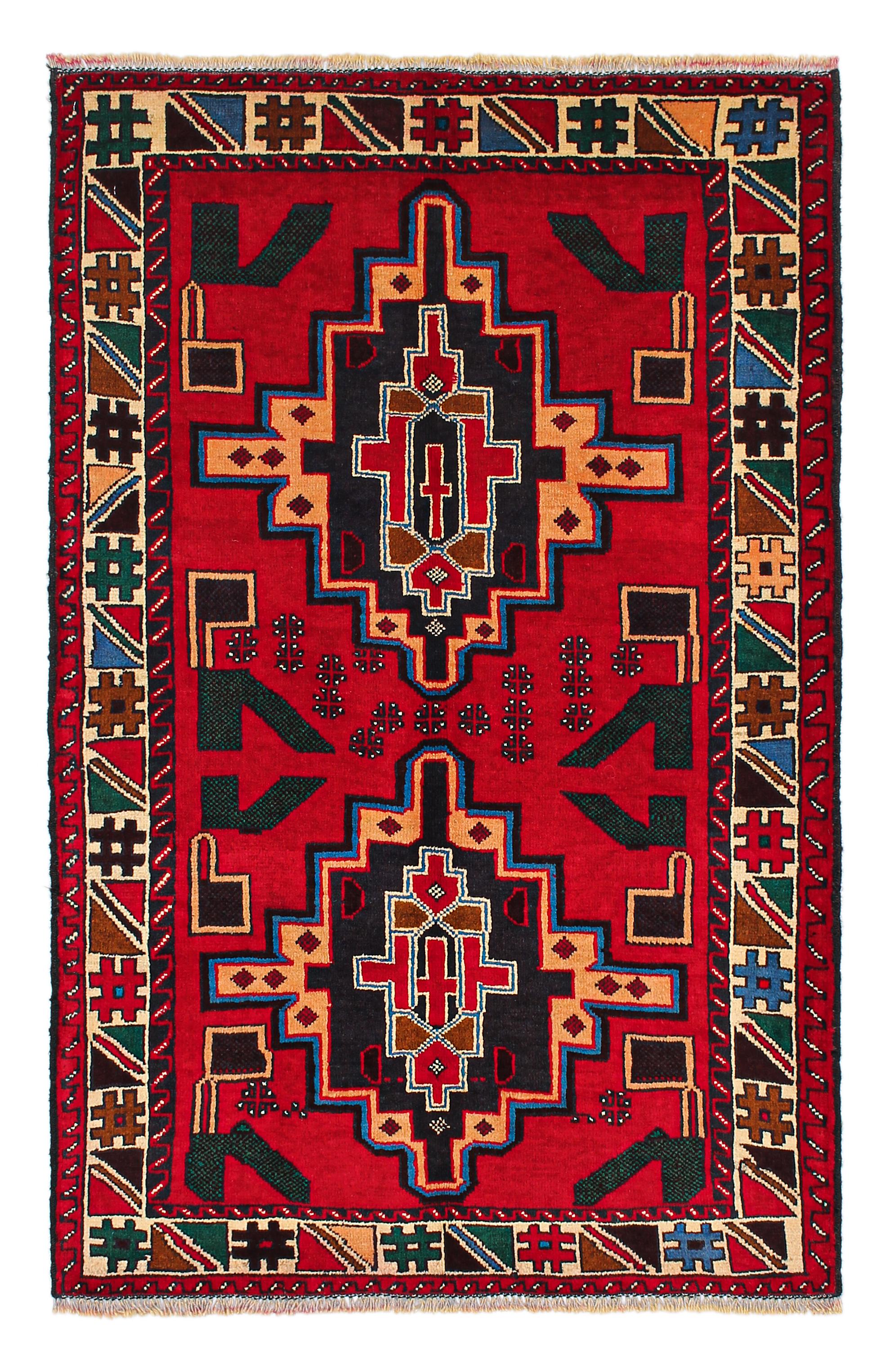 3' X 5' Red Handmade Adraskan Baluchi Afghan Rug Rectangular