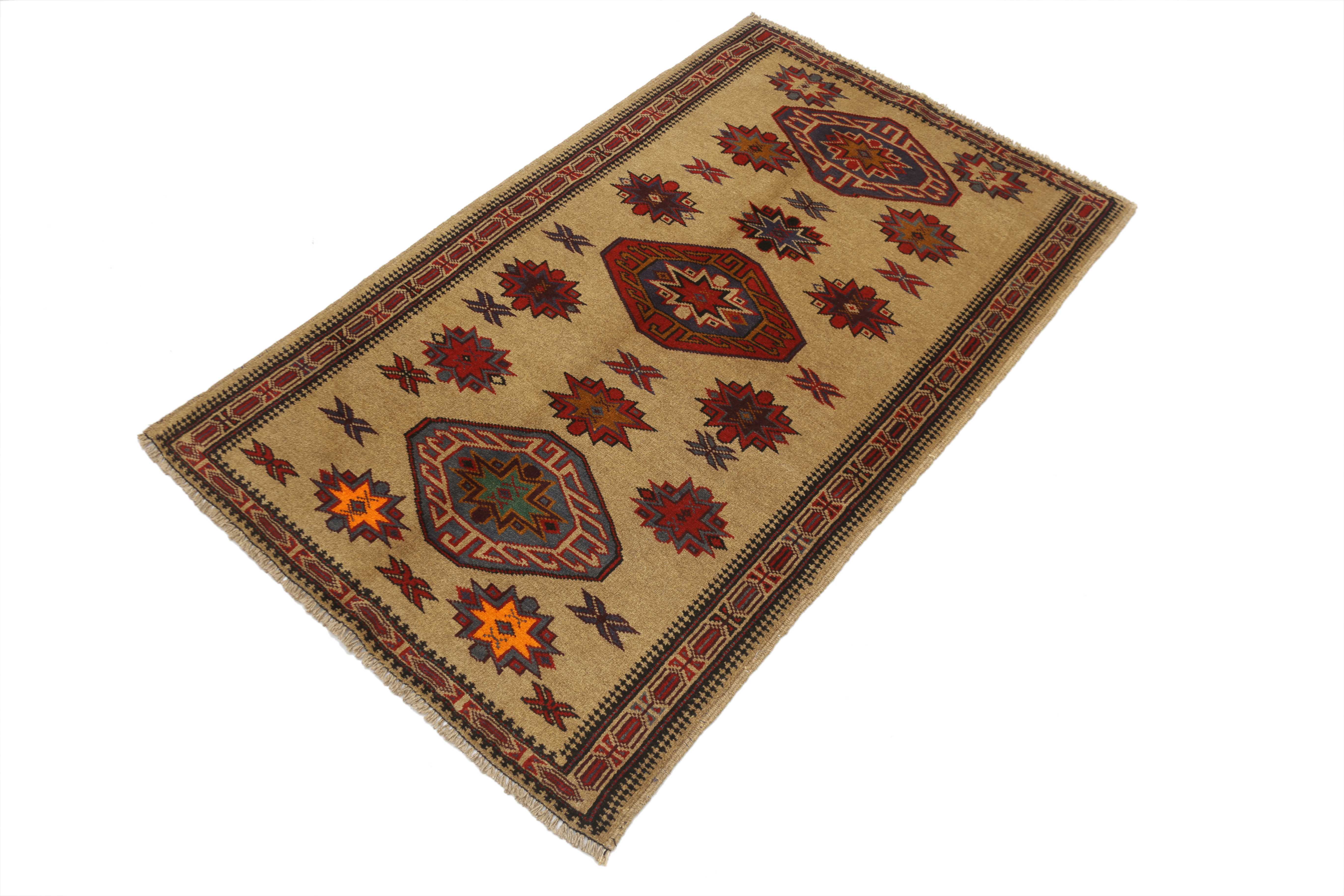 3' x 5' Natural Handmade Adraskan Baluchi Afghan Rug Rectangular