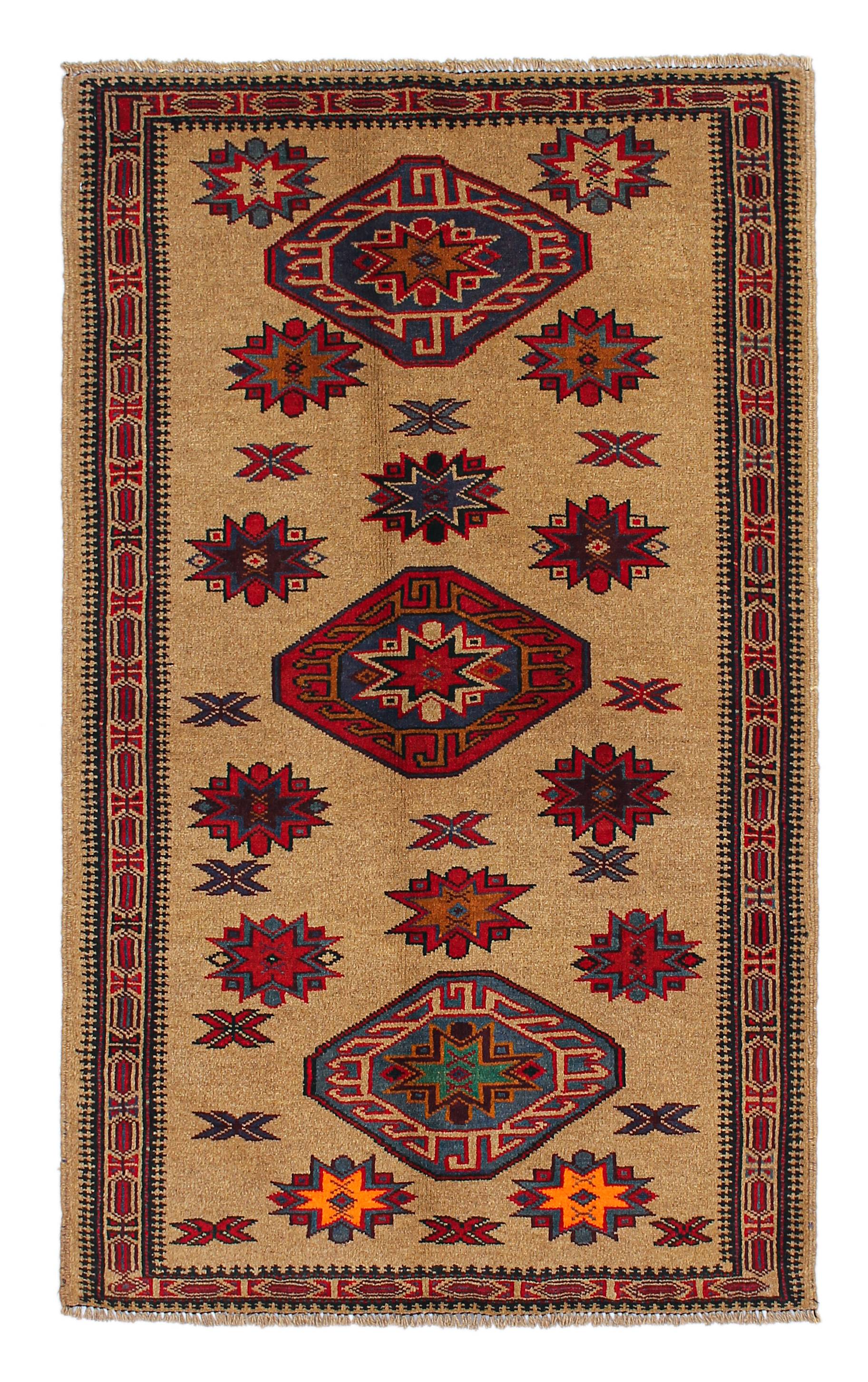 3' x 5' Natural Handmade Adraskan Baluchi Afghan Rug Rectangular