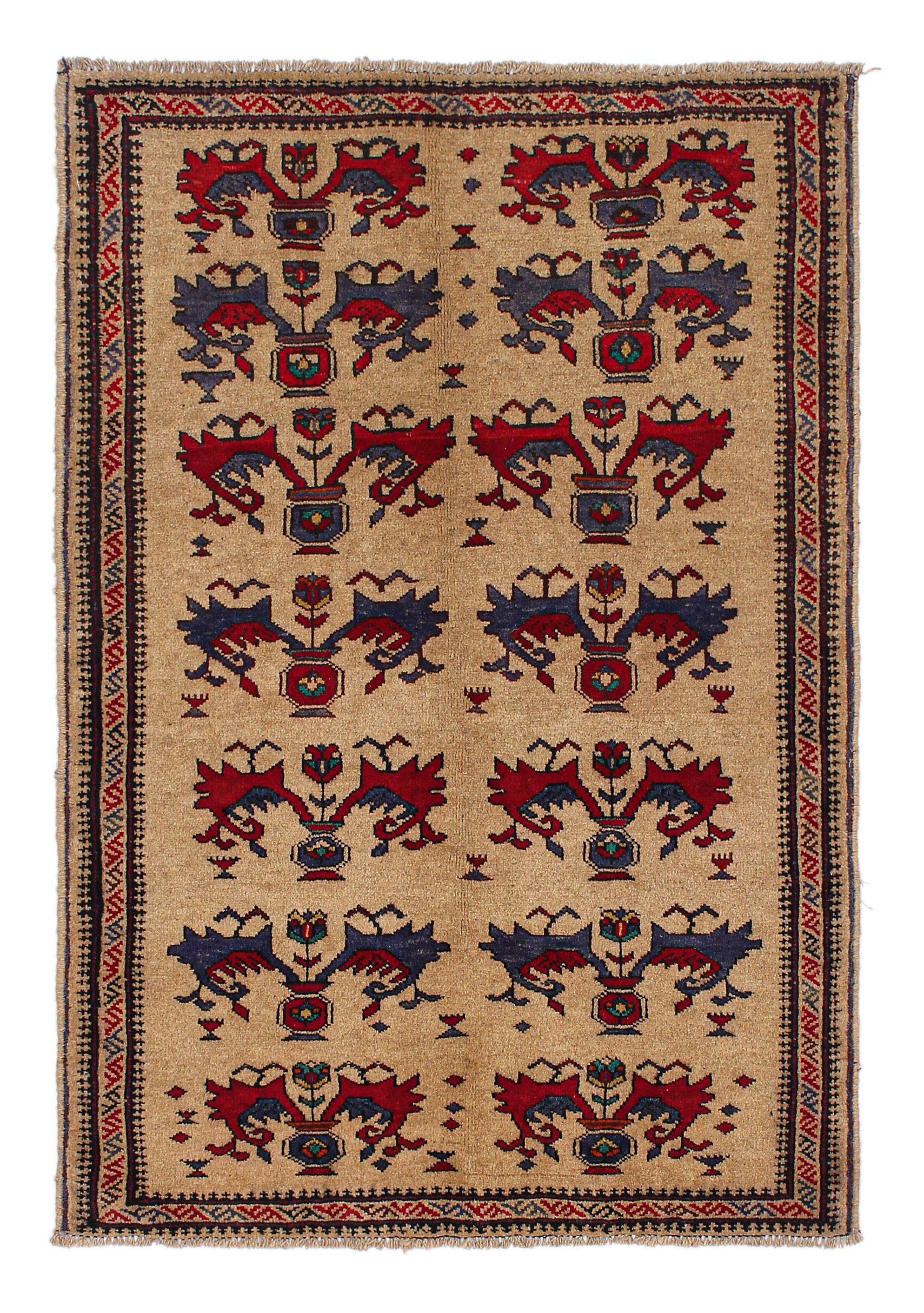 3' x 5' Natural Handmade Adraskan Baluchi Afghan Rug Rectangular