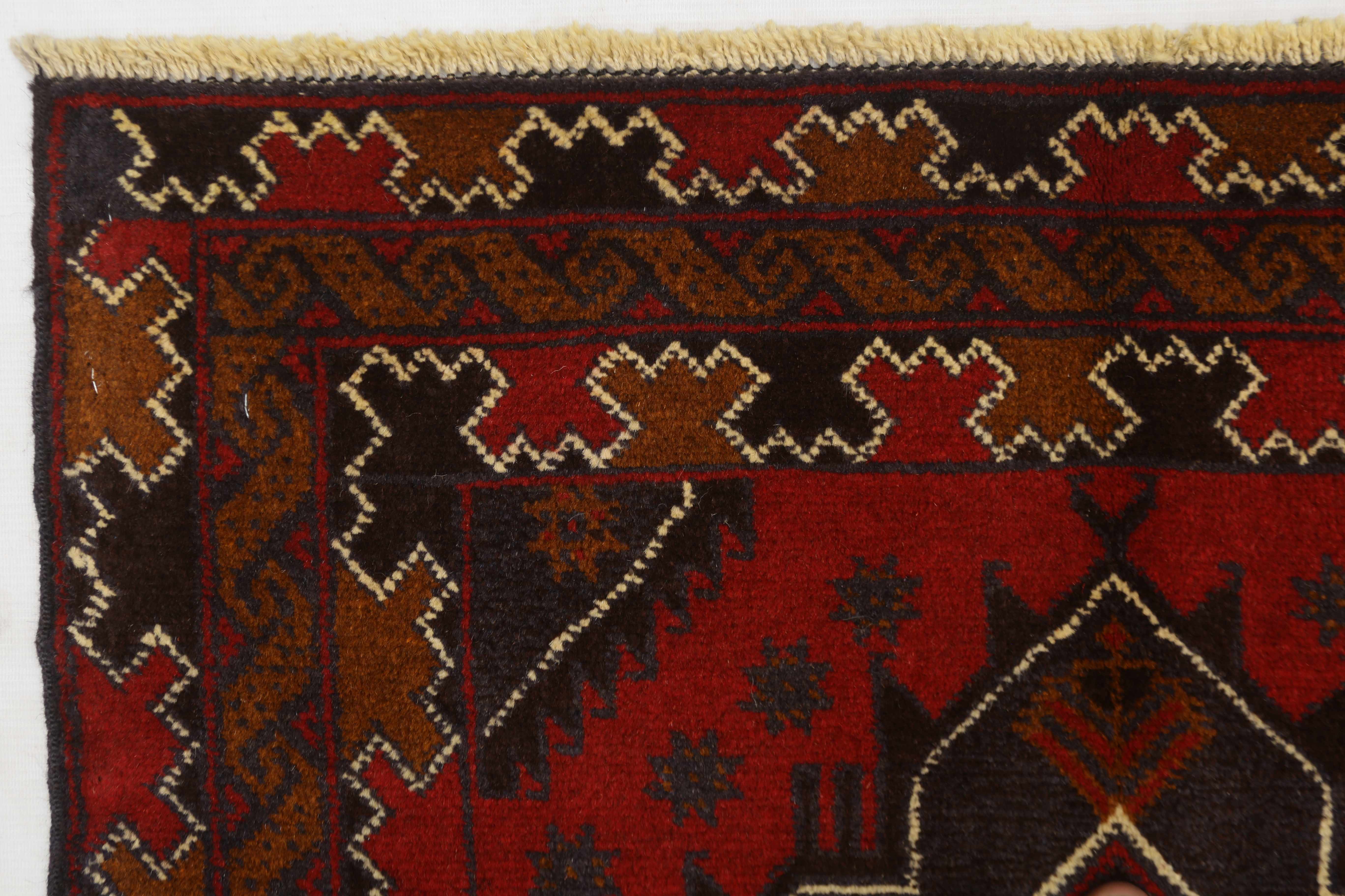 3' x 5' Red Handmade Adraskan Baluchi Afghan Rug Rectangular