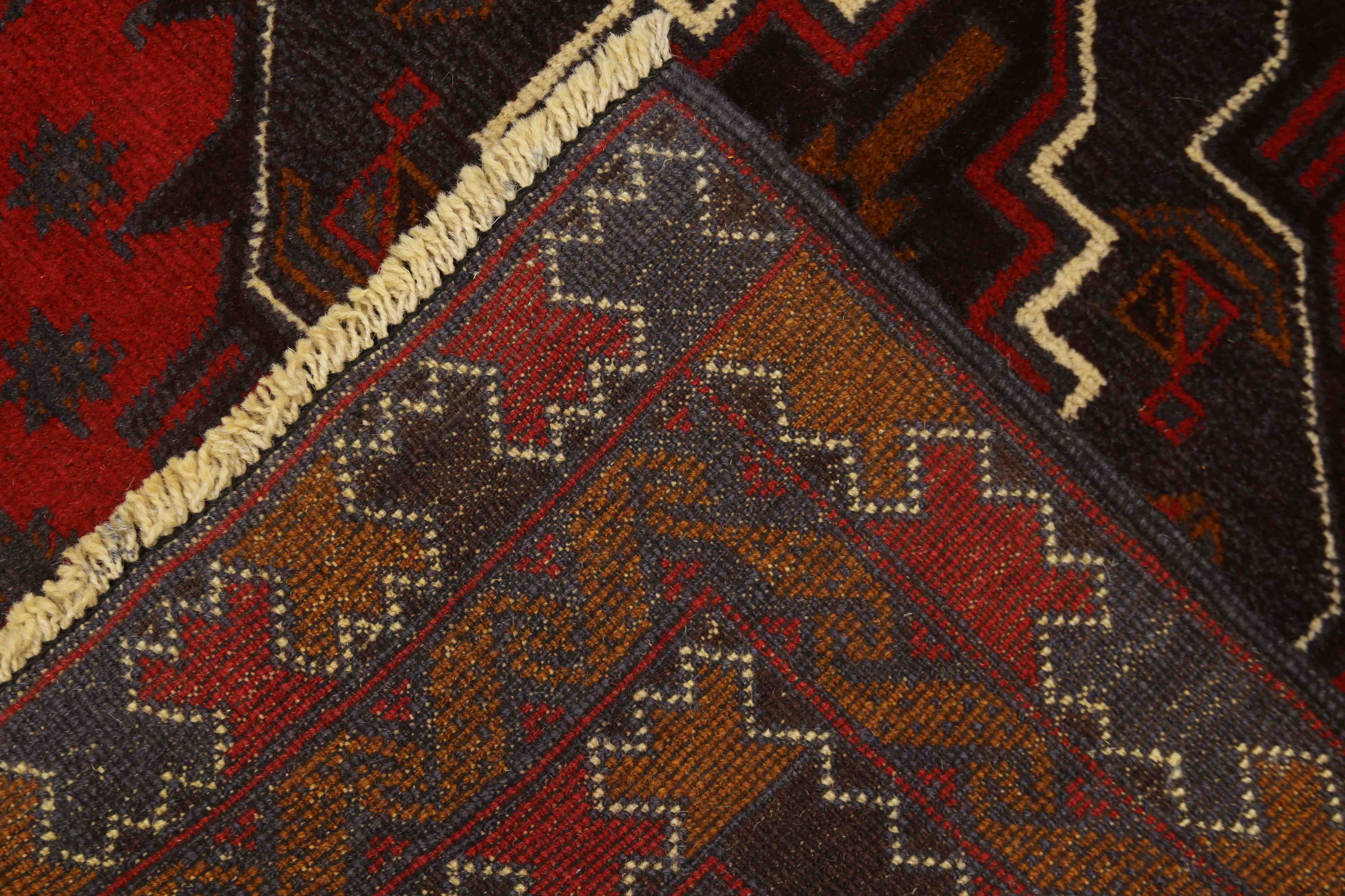 3' x 5' Red Handmade Adraskan Baluchi Afghan Rug Rectangular