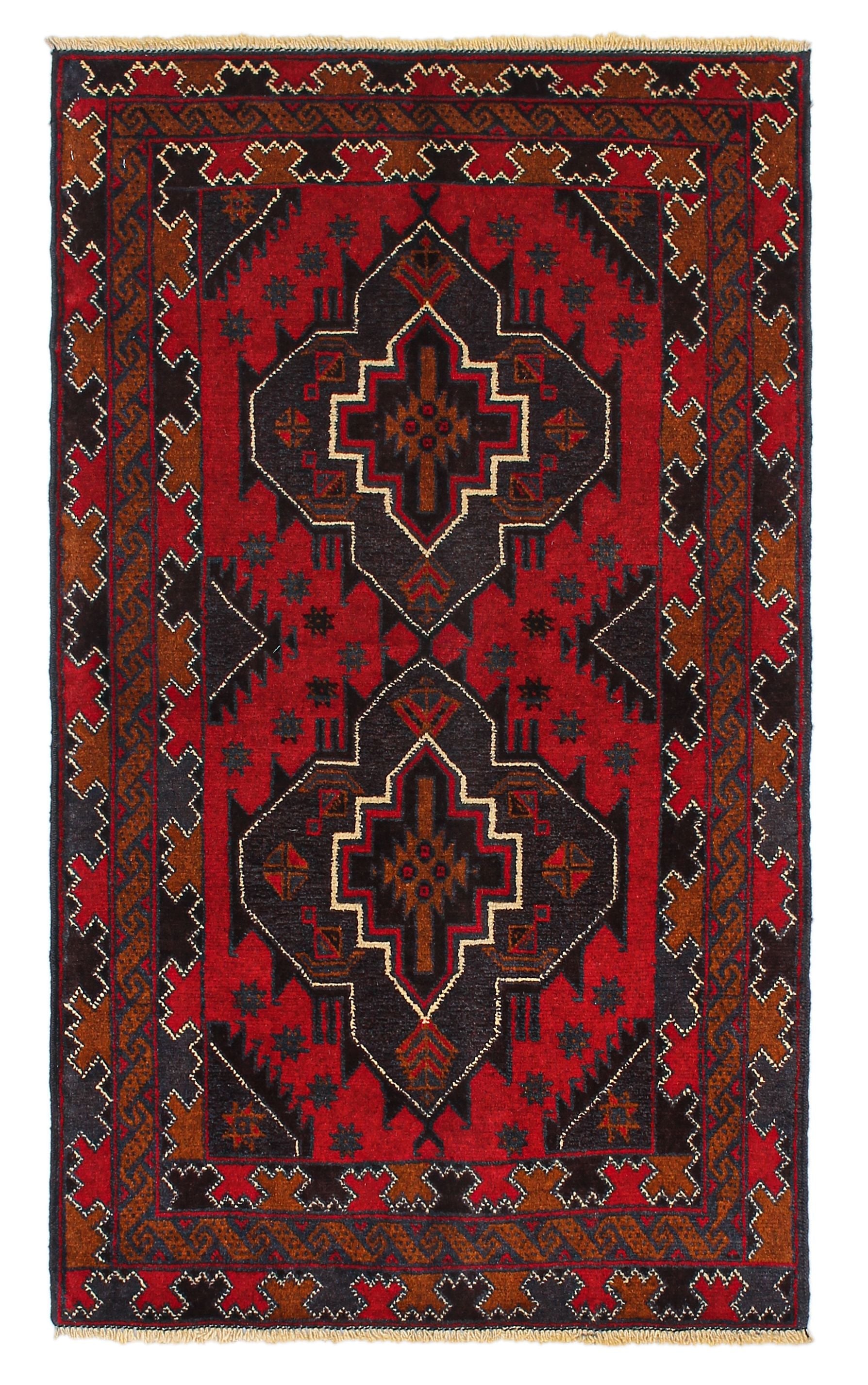 3' x 5' Red Handmade Adraskan Baluchi Afghan Rug Rectangular
