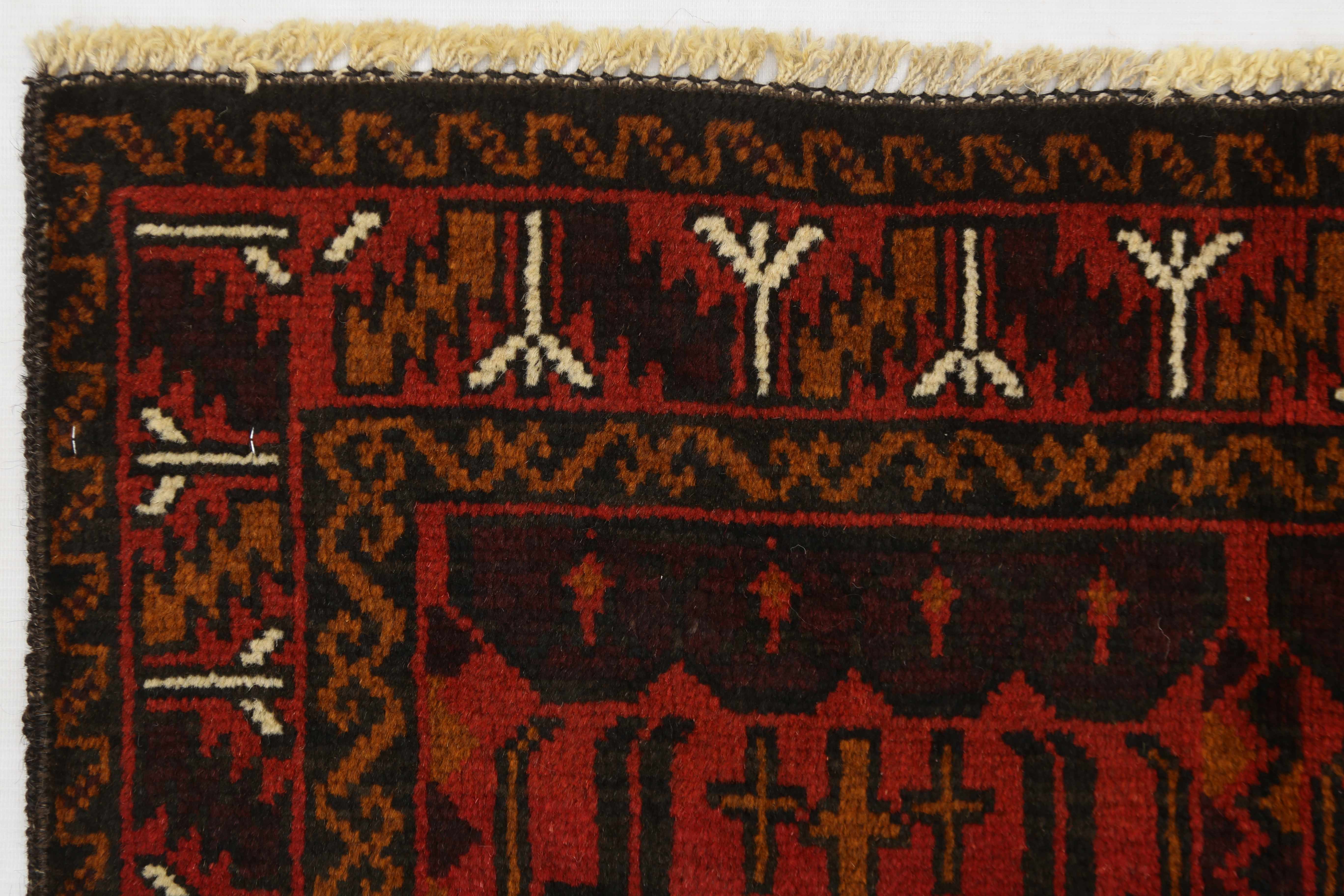 3' X 4' Red Handmade Adraskan Baluchi Afghan Rug Rectangular