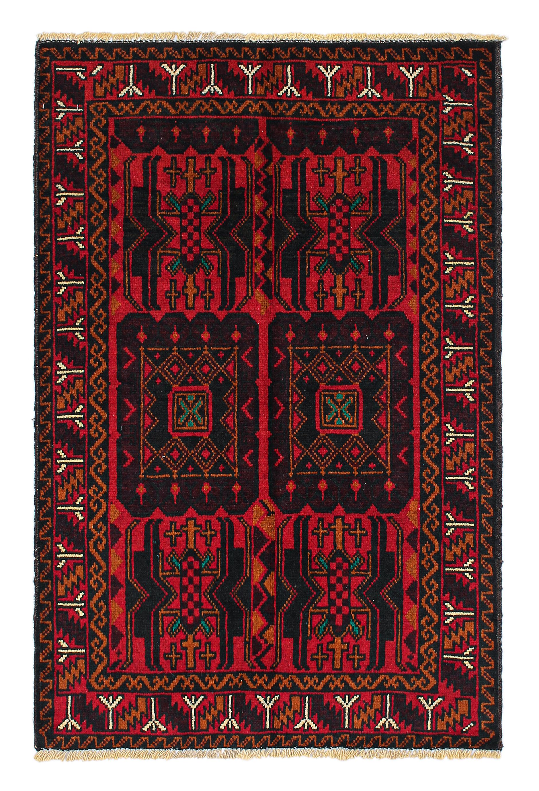 3' X 4' Red Handmade Adraskan Baluchi Afghan Rug Rectangular