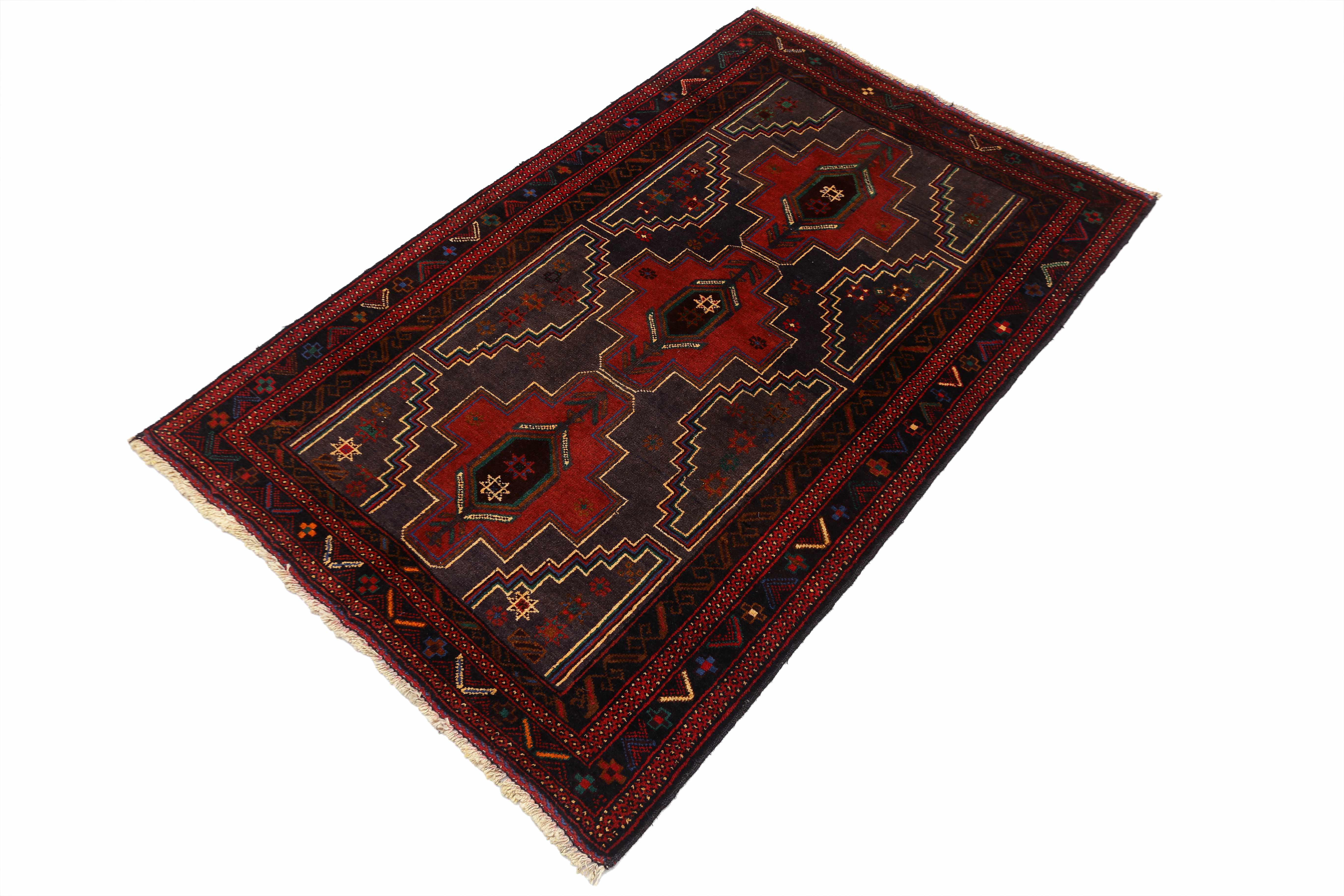3' X 5' Grey Handmade Adraskan Baluchi Afghan Rug Rectangular