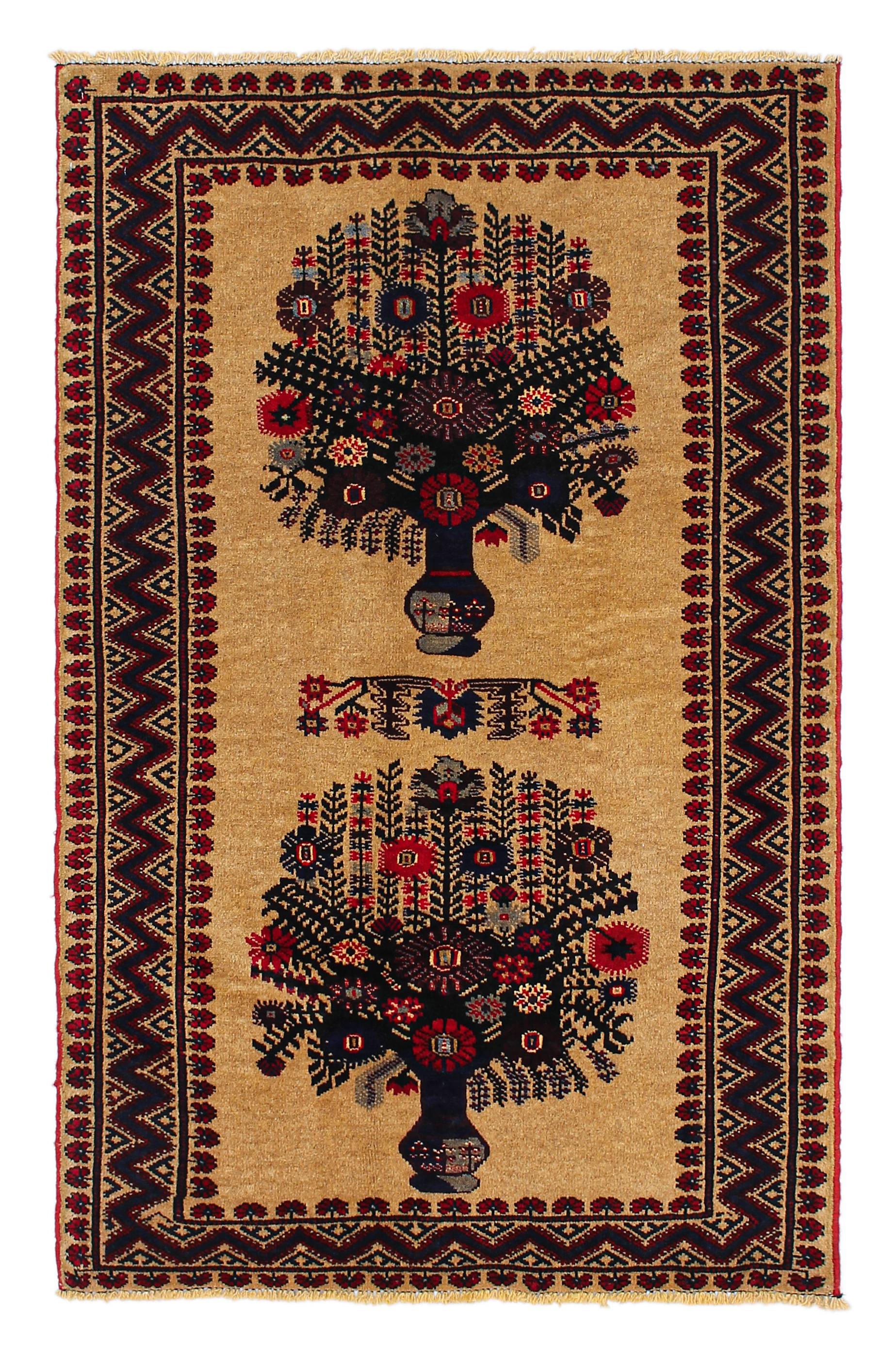 3' x 5' Natural Handmade Adraskan Baluchi Afghan Rug Rectangular