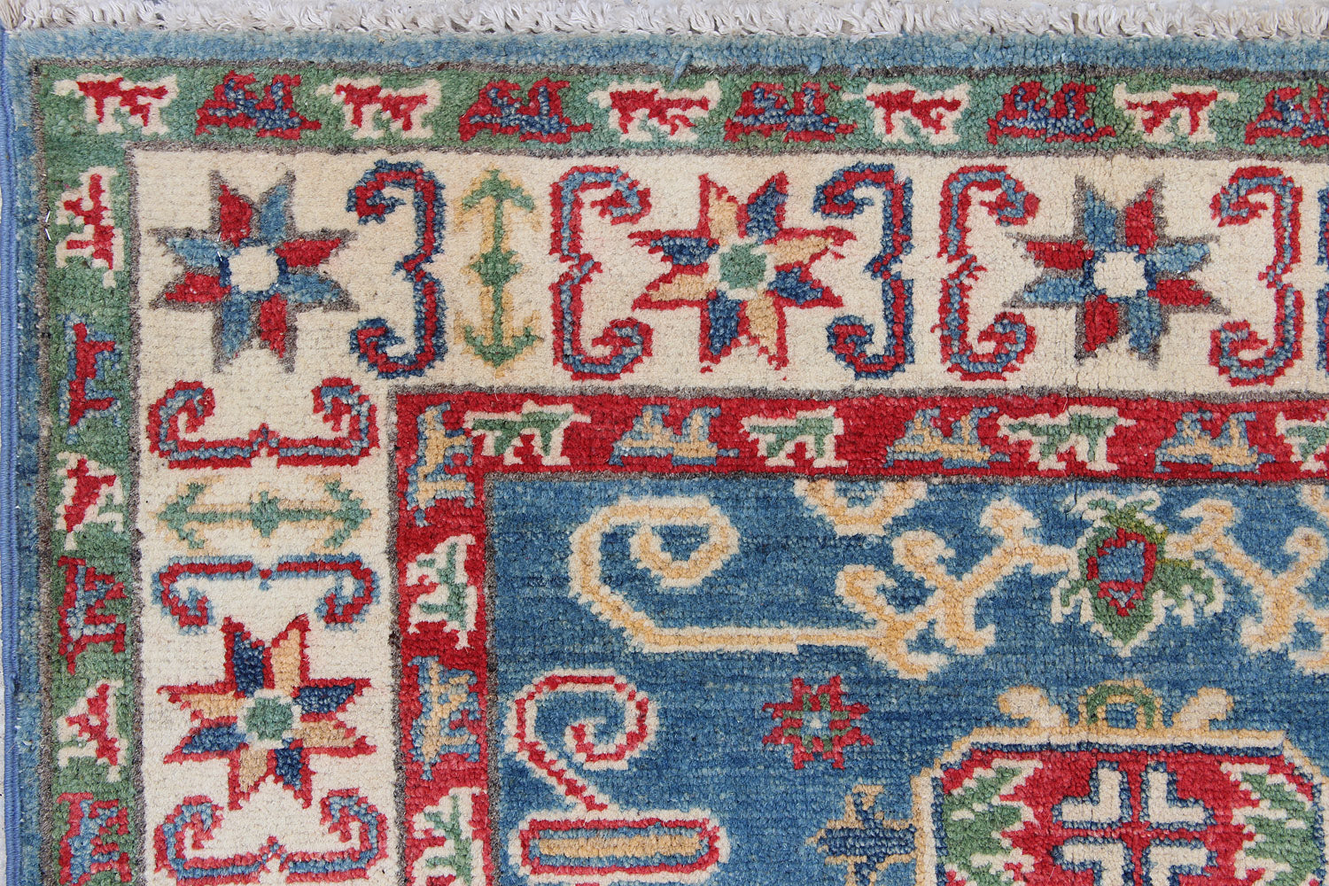 3' X 4' Blue Handmade KAZAK Rug Rectangular