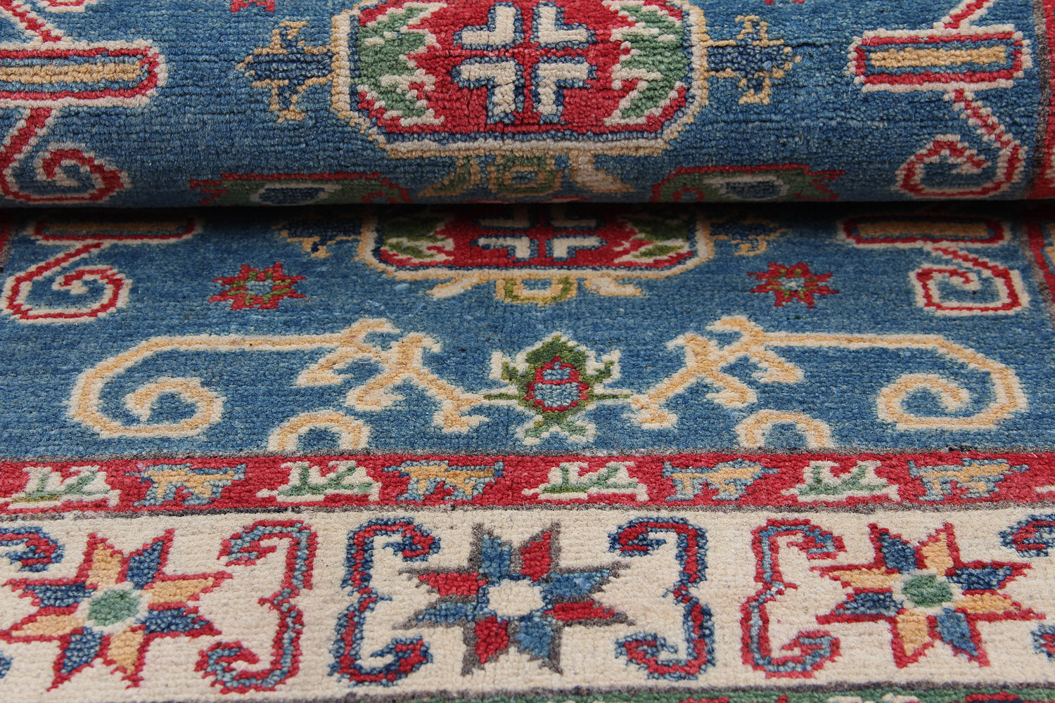3' X 4' Blue Handmade KAZAK Rug Rectangular