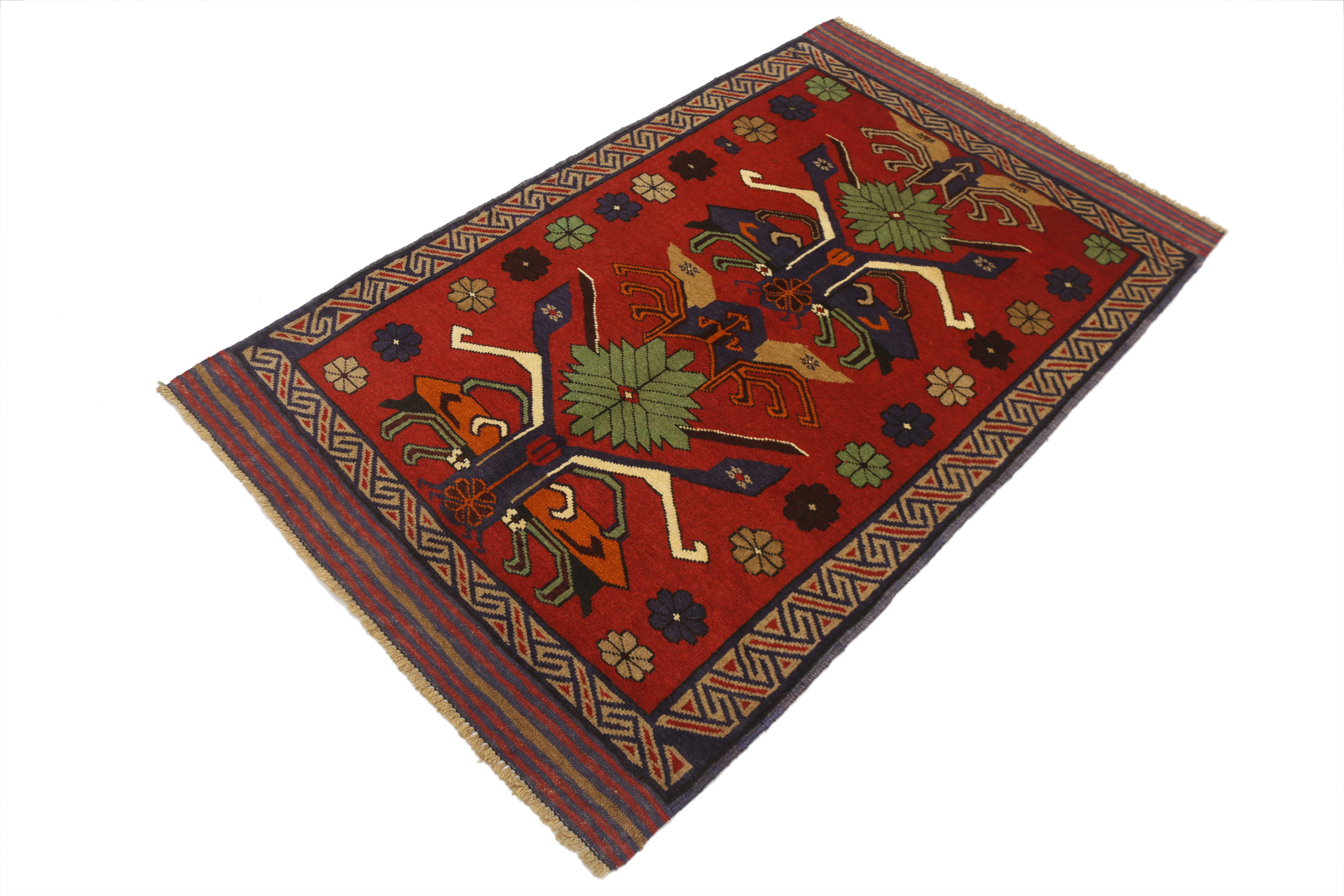 3' X 5' Red Handmade Adraskan Baluchi Afghan Rug Rectangular