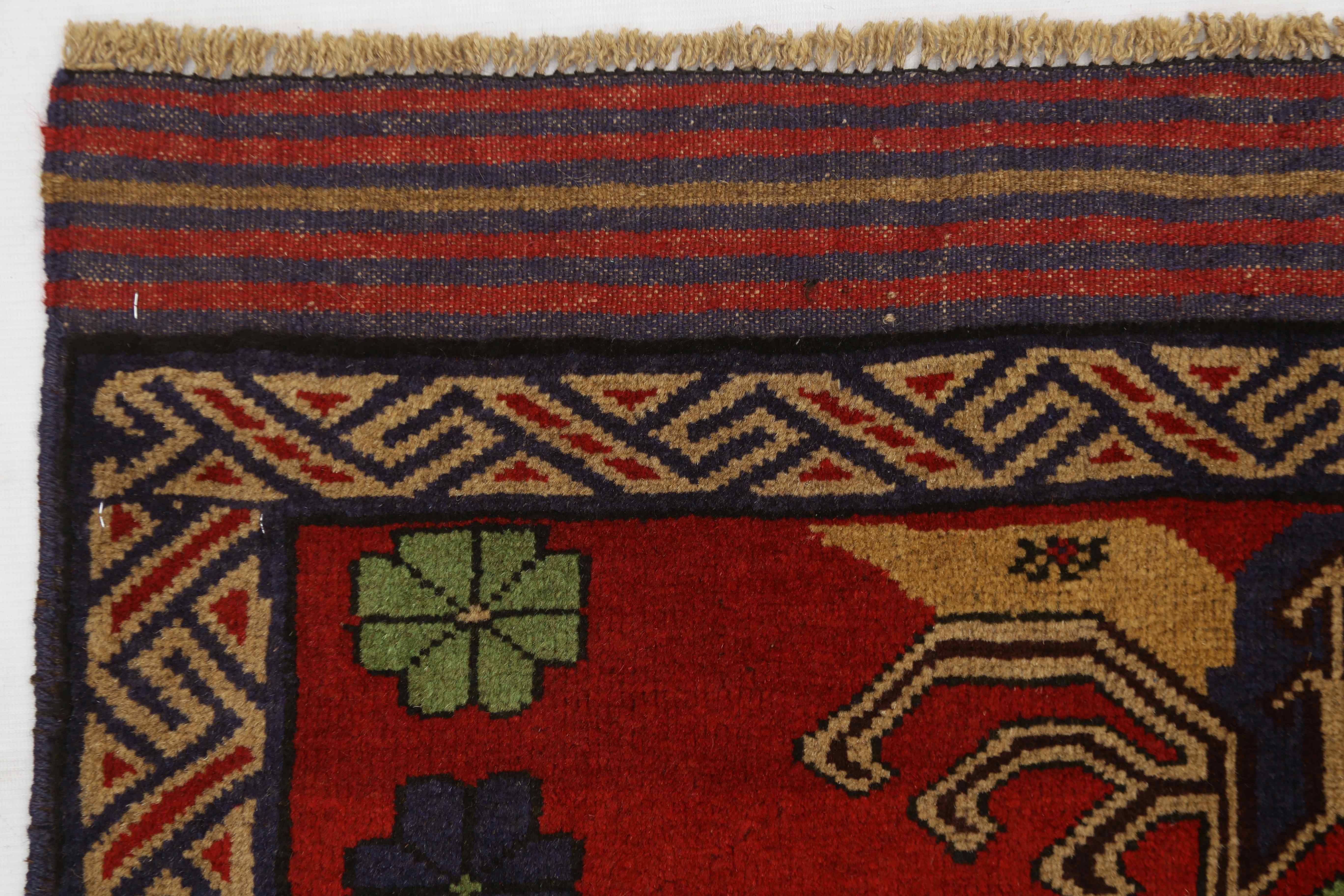 3' X 5' Red Handmade Adraskan Baluchi Afghan Rug Rectangular