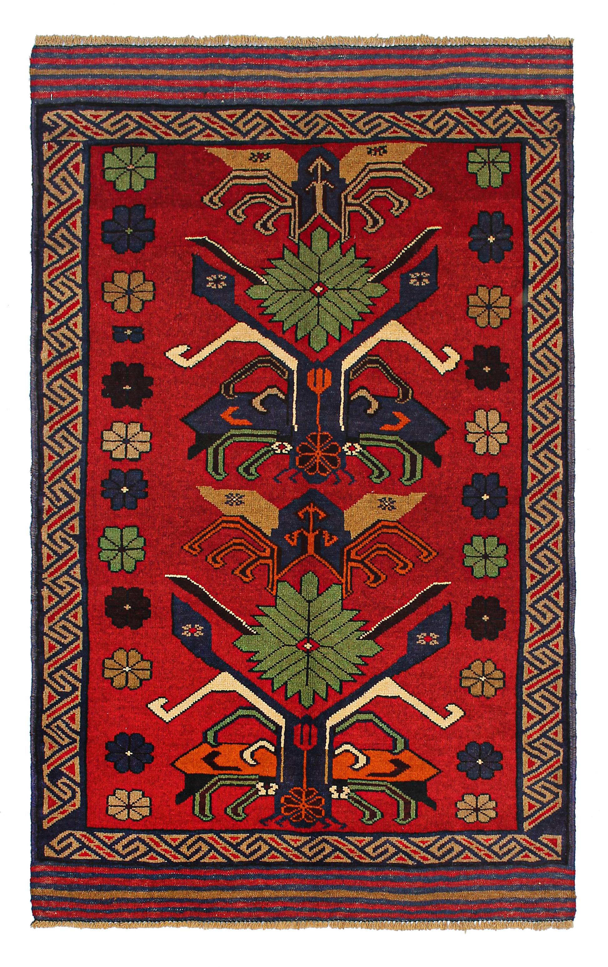 3' X 5' Red Handmade Adraskan Baluchi Afghan Rug Rectangular