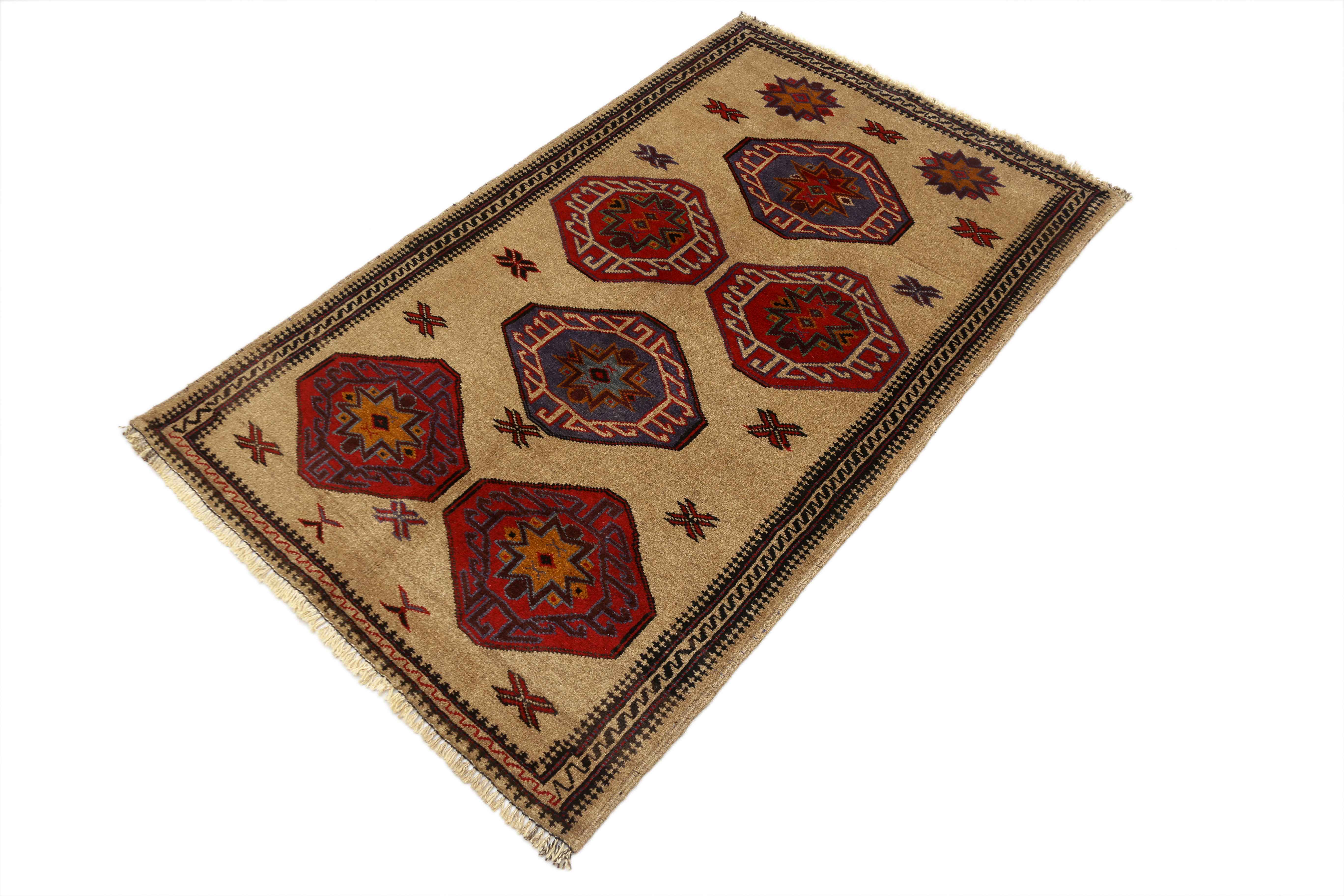 3' x 5' Natural Handmade Adraskan Baluchi Afghan Rug Rectangular
