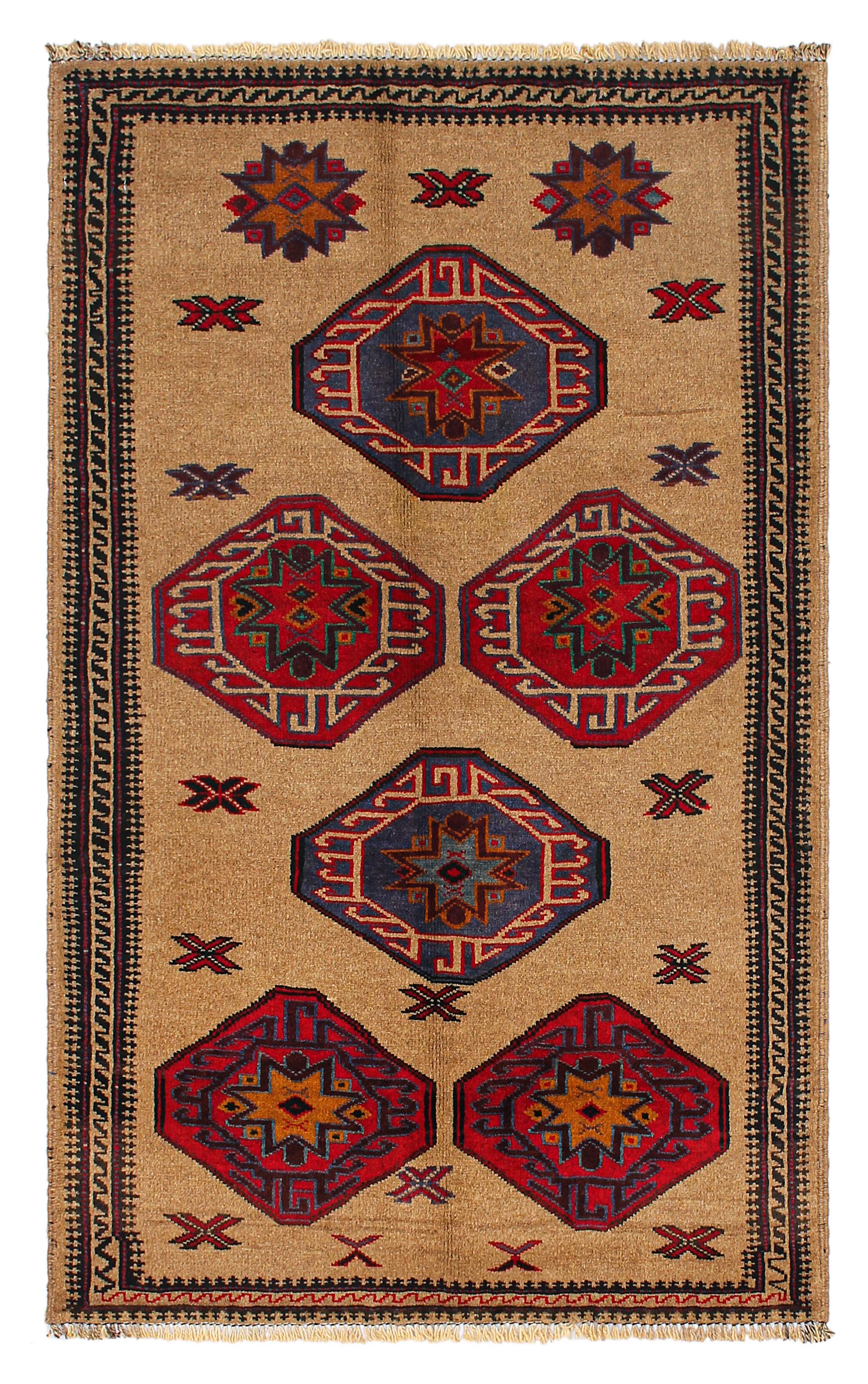 3' x 5' Natural Handmade Adraskan Baluchi Afghan Rug Rectangular