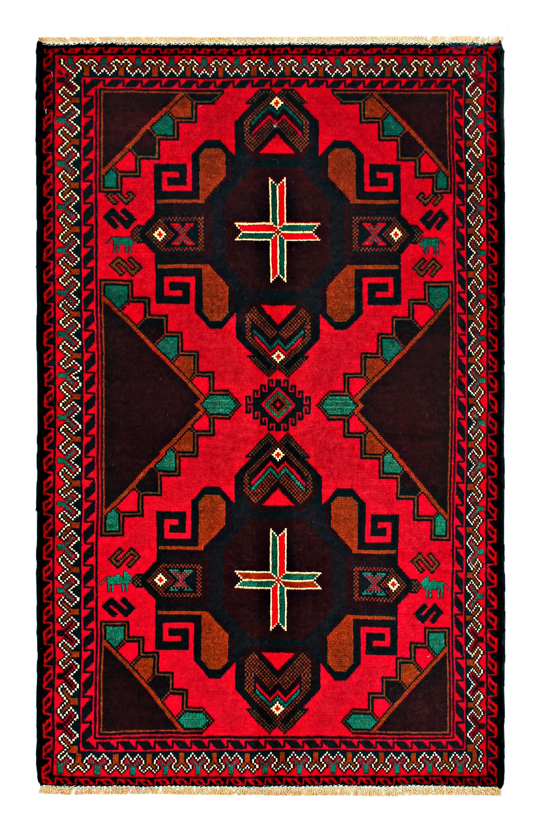 3' x 5' Red Handmade Adraskan Baluchi Afghan Rug Rectangular