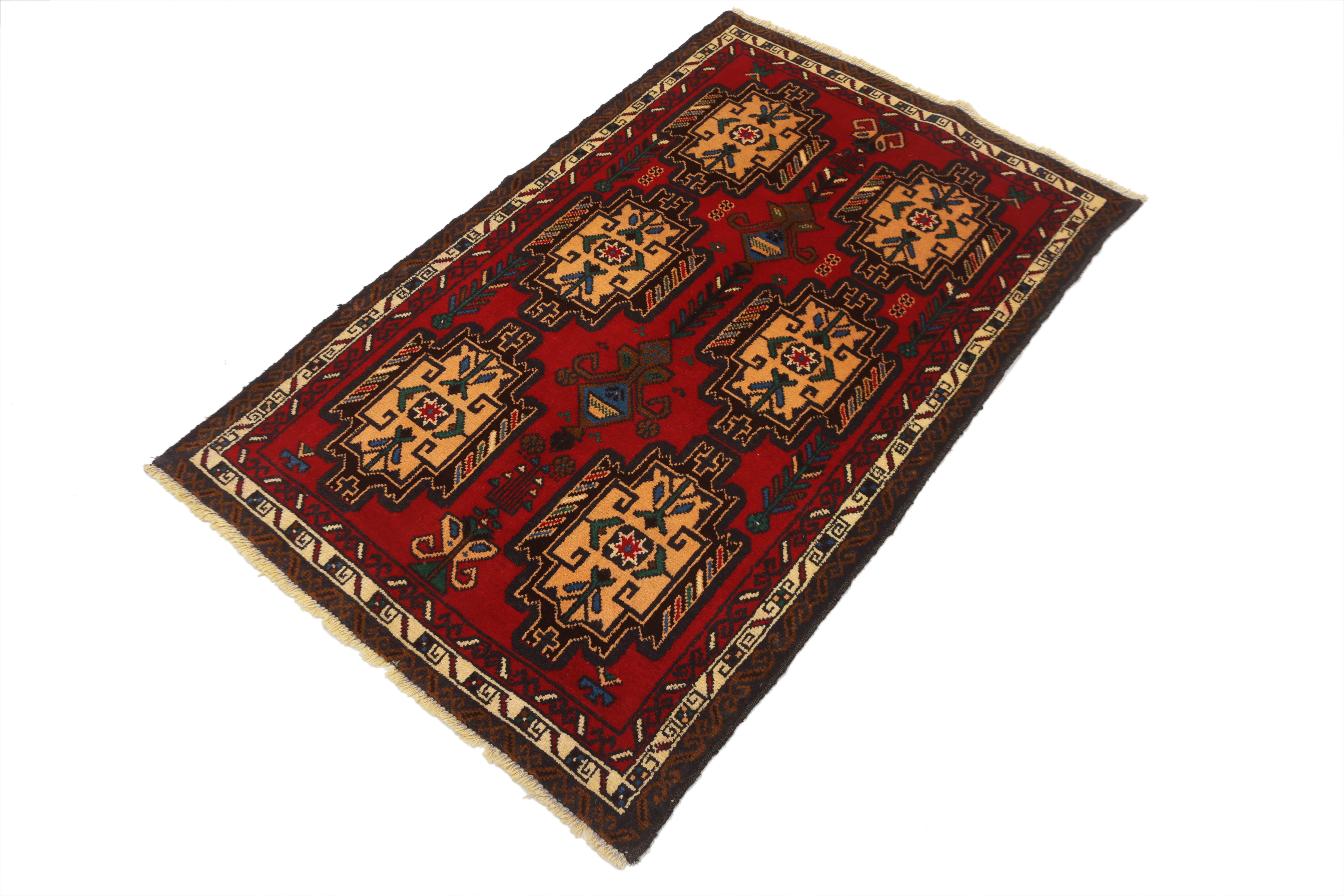 3' x 5' Red Handmade Adraskan Baluchi Afghan Rug Rectangular