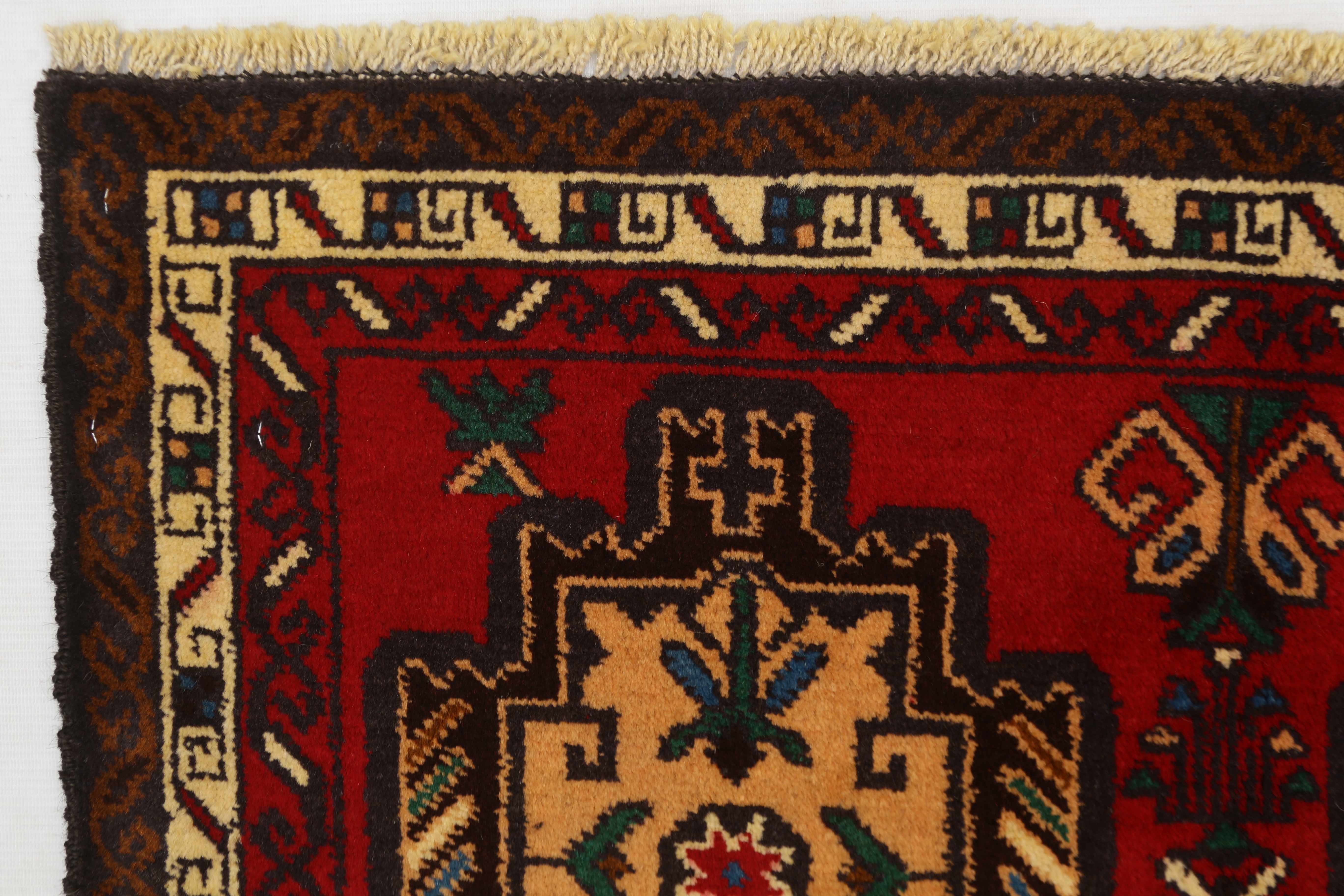 3' x 5' Red Handmade Adraskan Baluchi Afghan Rug Rectangular