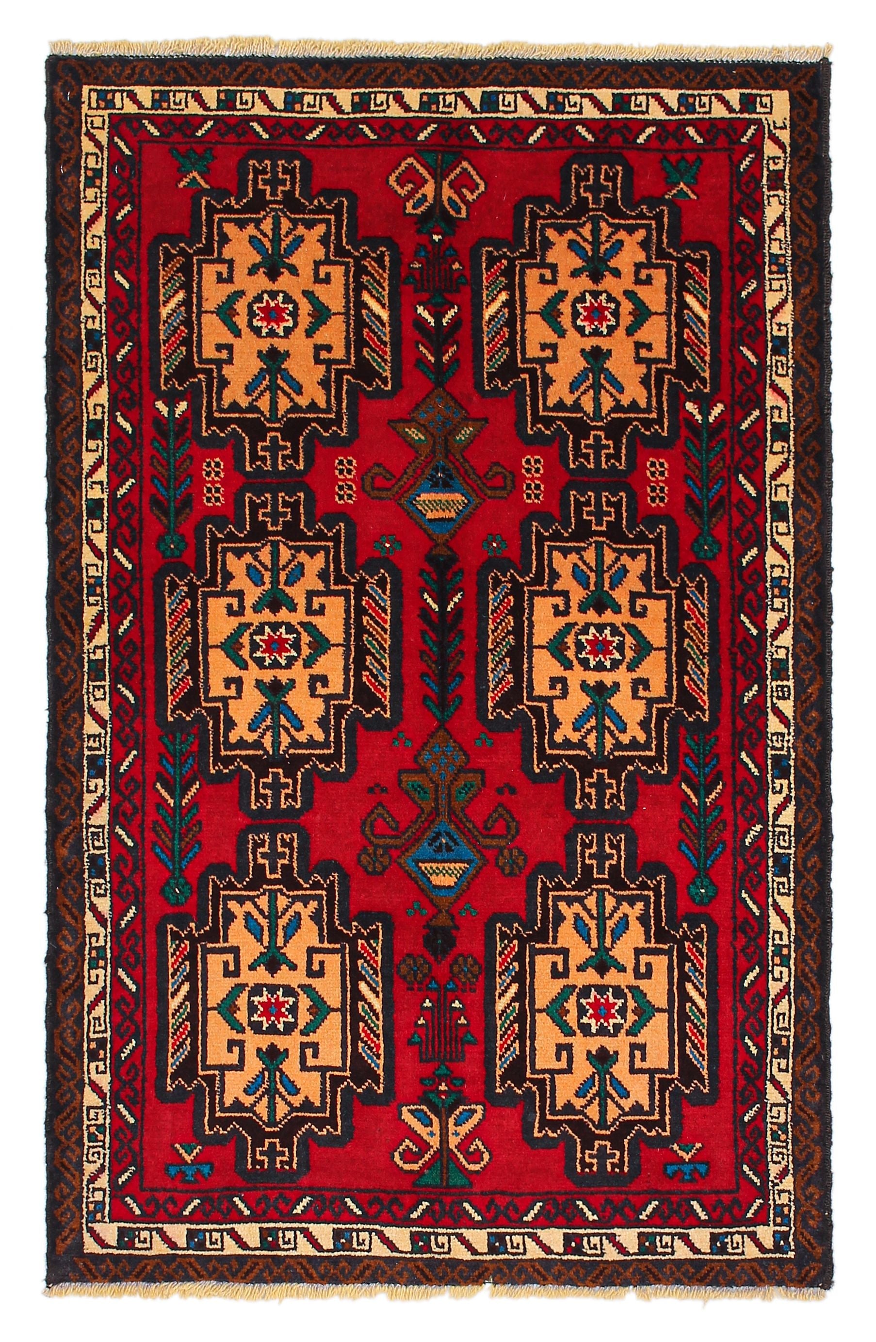 3' x 5' Red Handmade Adraskan Baluchi Afghan Rug Rectangular