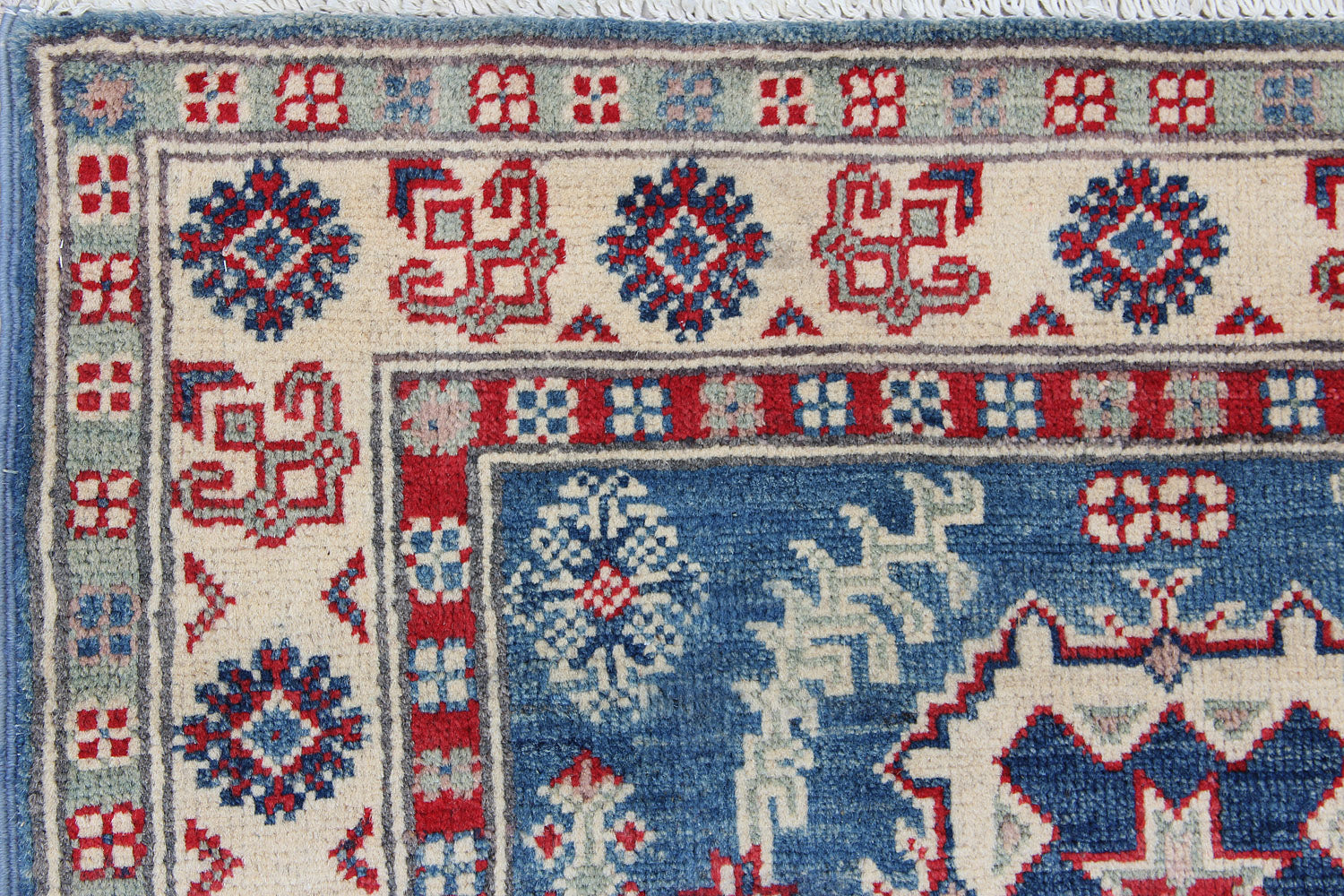 3' X 4' Blue Handmade KAZAK Rug Rectangular