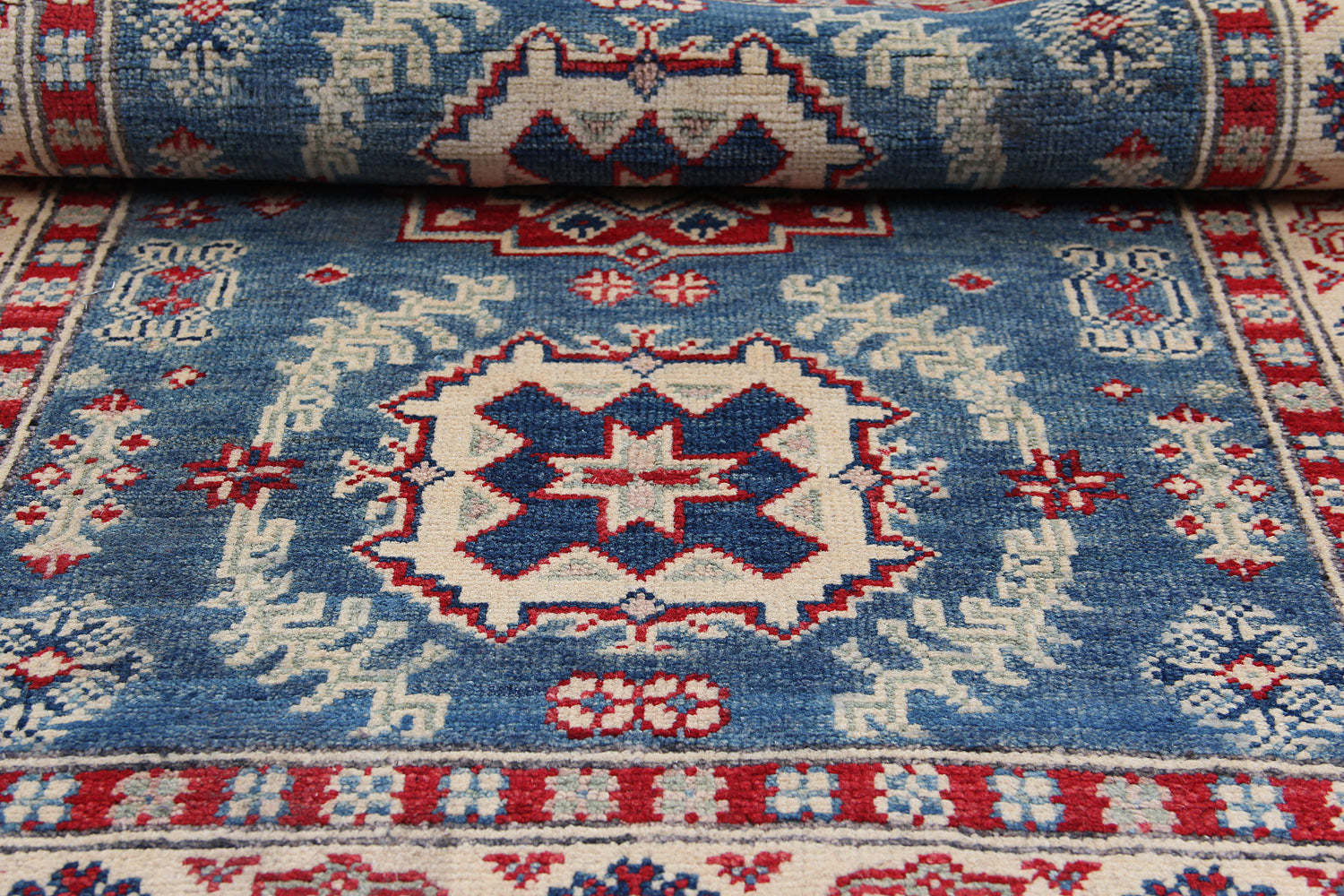 3' X 4' Blue Handmade KAZAK Rug Rectangular