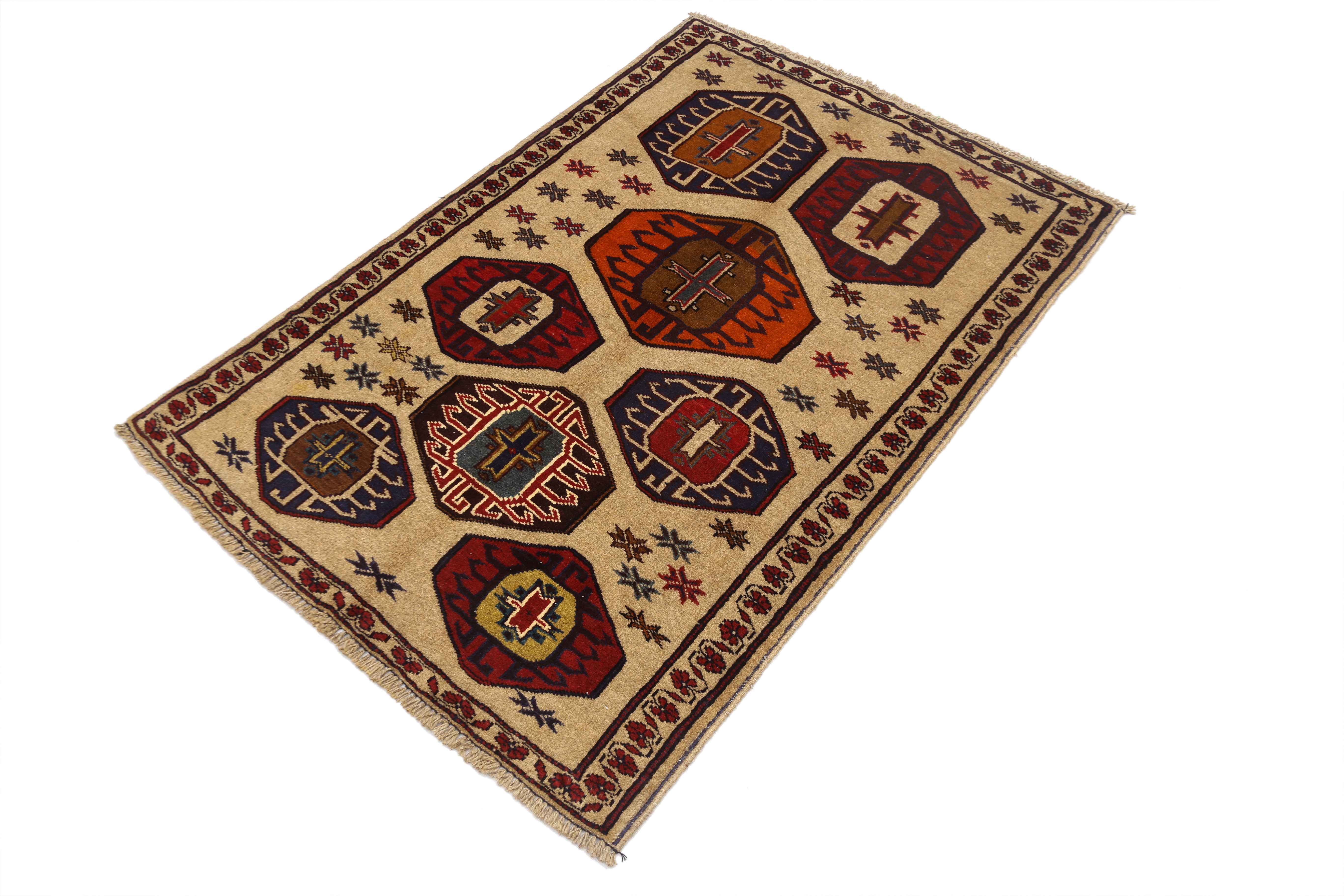 3' X 4' Natural Handmade Adraskan Baluchi Afghan Rug Rectangular