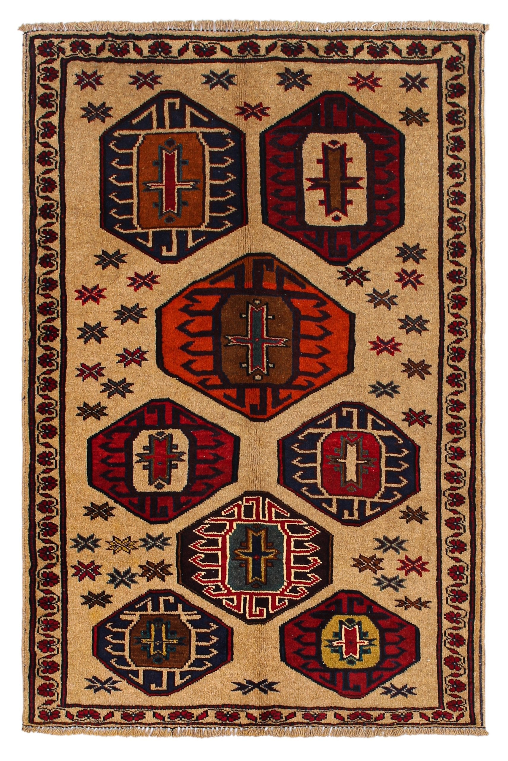 3' X 4' Natural Handmade Adraskan Baluchi Afghan Rug Rectangular