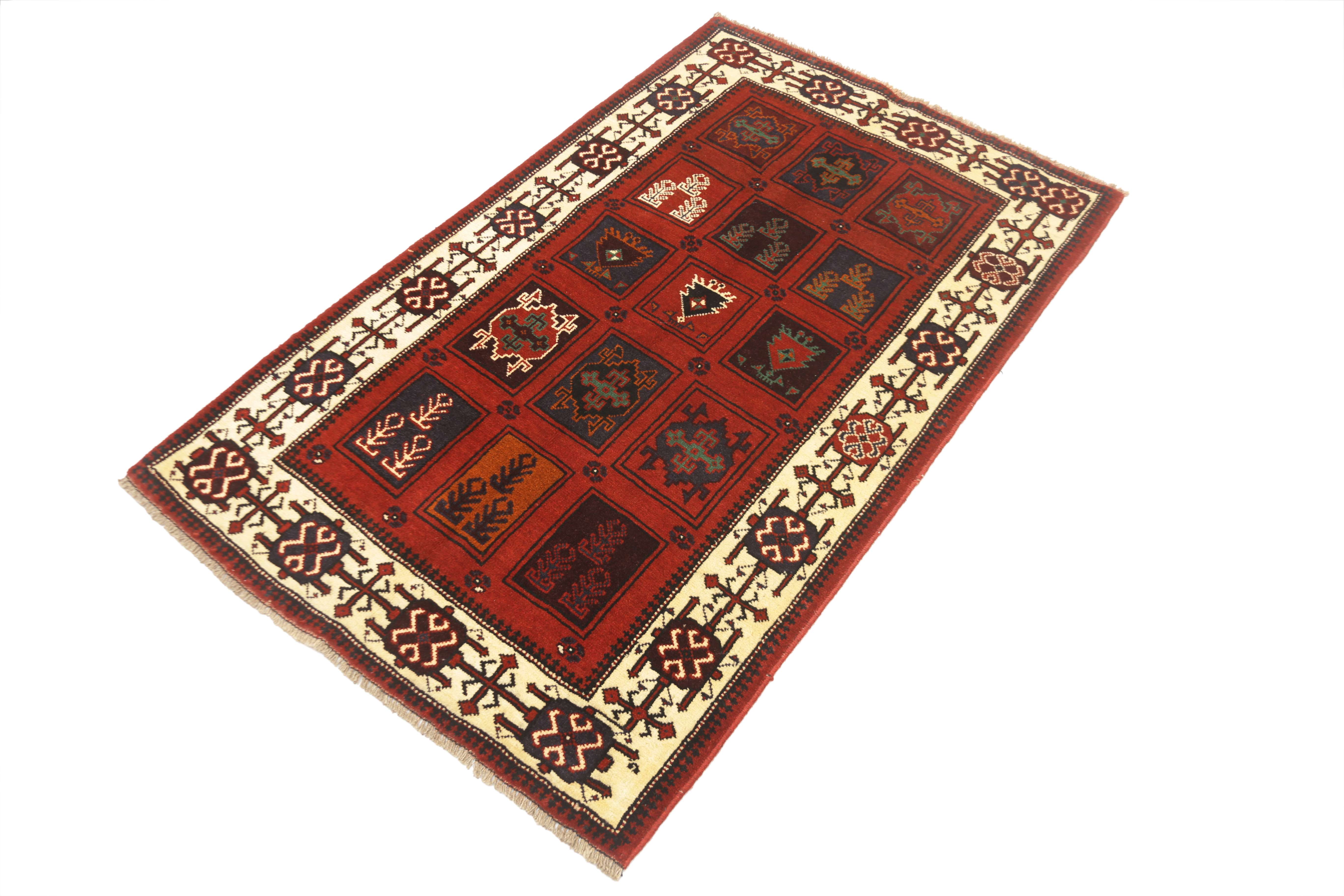 3' x 5' Red Handmade Adraskan Baluchi Afghan Rug Rectangular