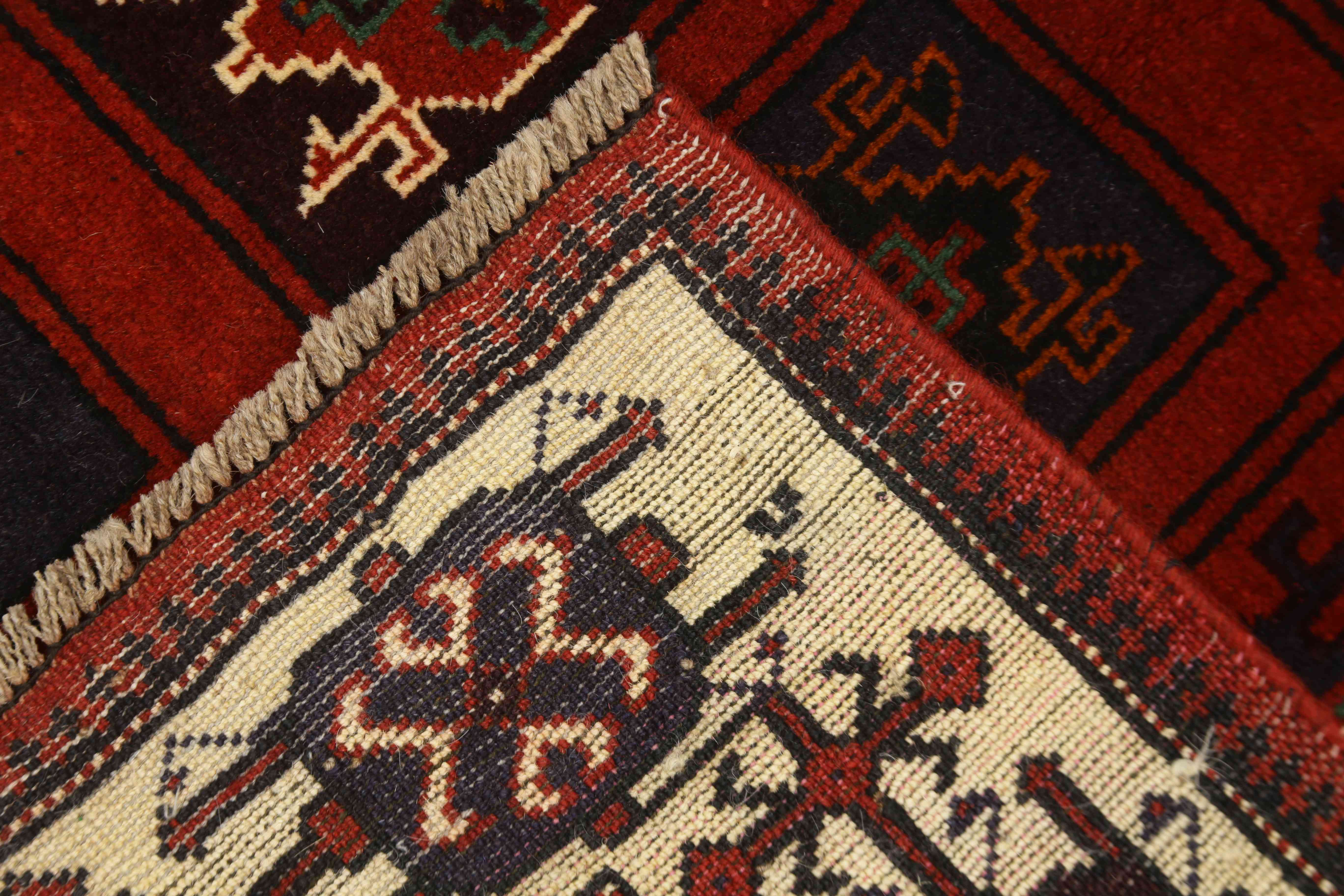 3' x 5' Red Handmade Adraskan Baluchi Afghan Rug Rectangular