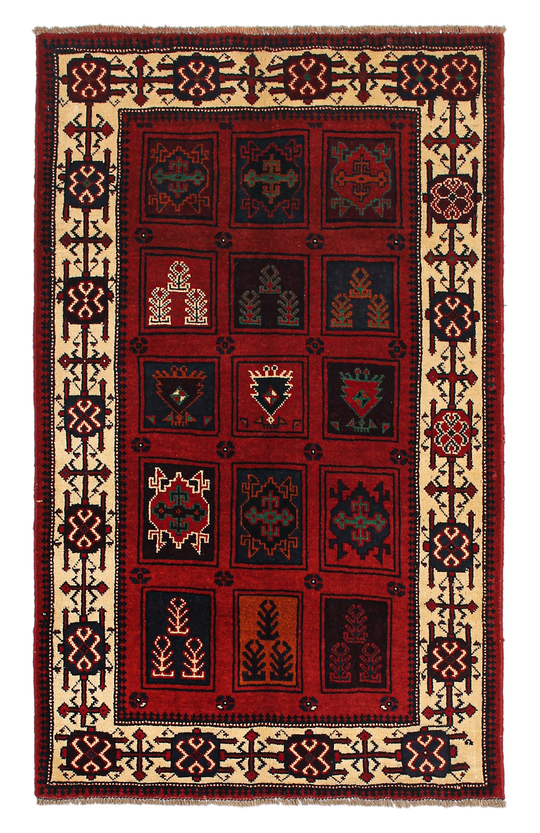 3' x 5' Red Handmade Adraskan Baluchi Afghan Rug Rectangular