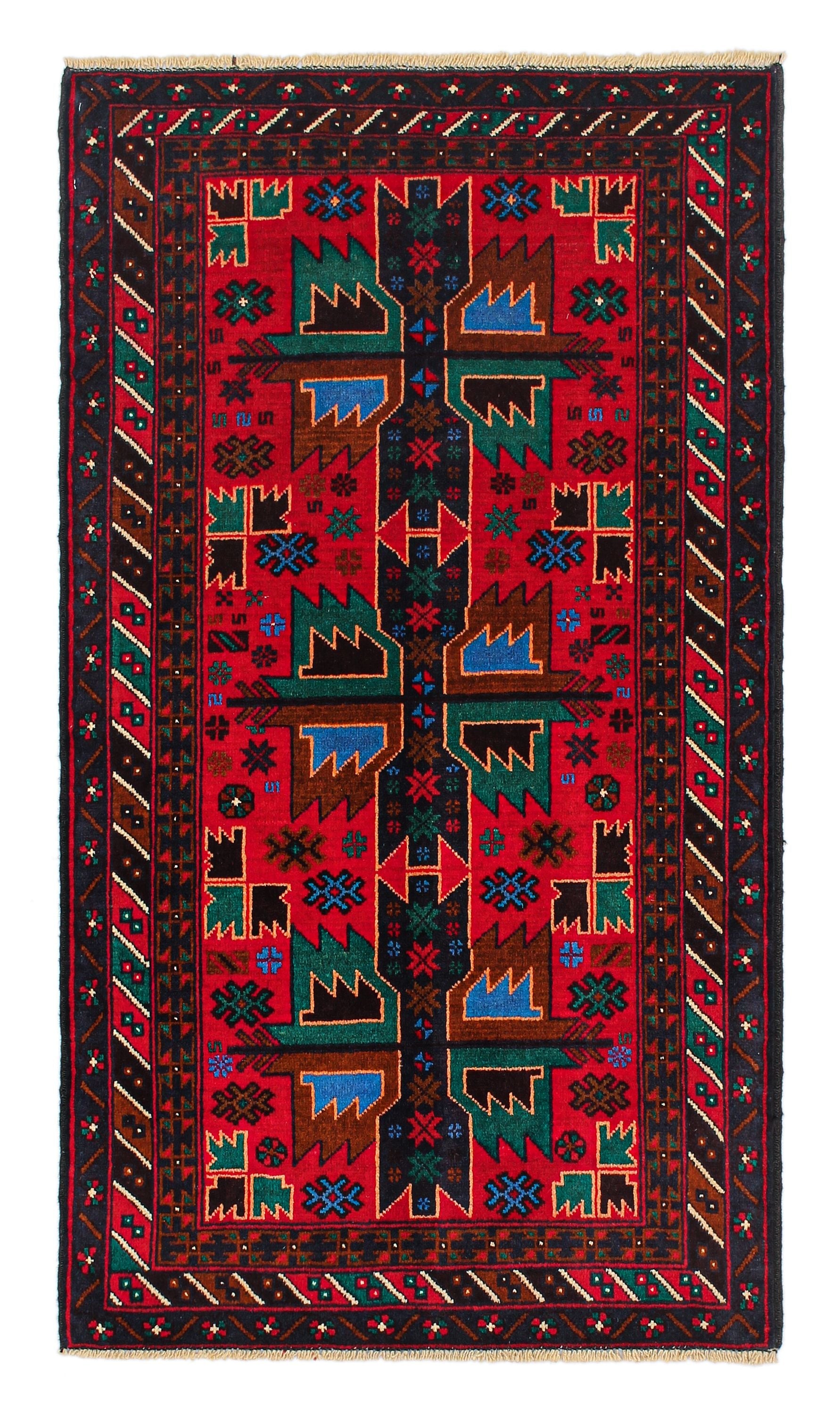 3' x 5' Red Handmade Adraskan Baluchi Afghan Rug Rectangular
