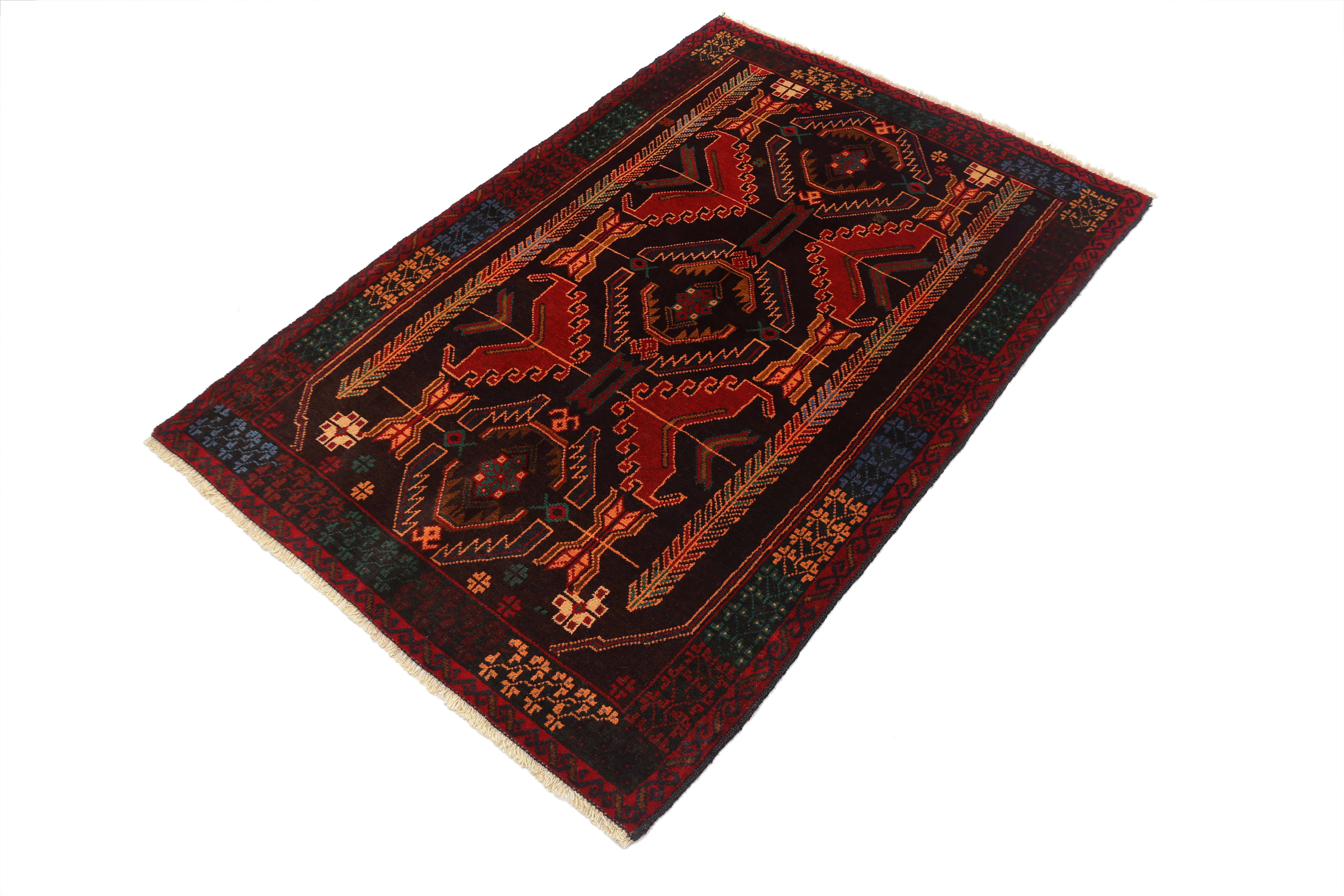 3' X 5' Brown Handmade Adraskan Baluchi Afghan Rug Rectangular