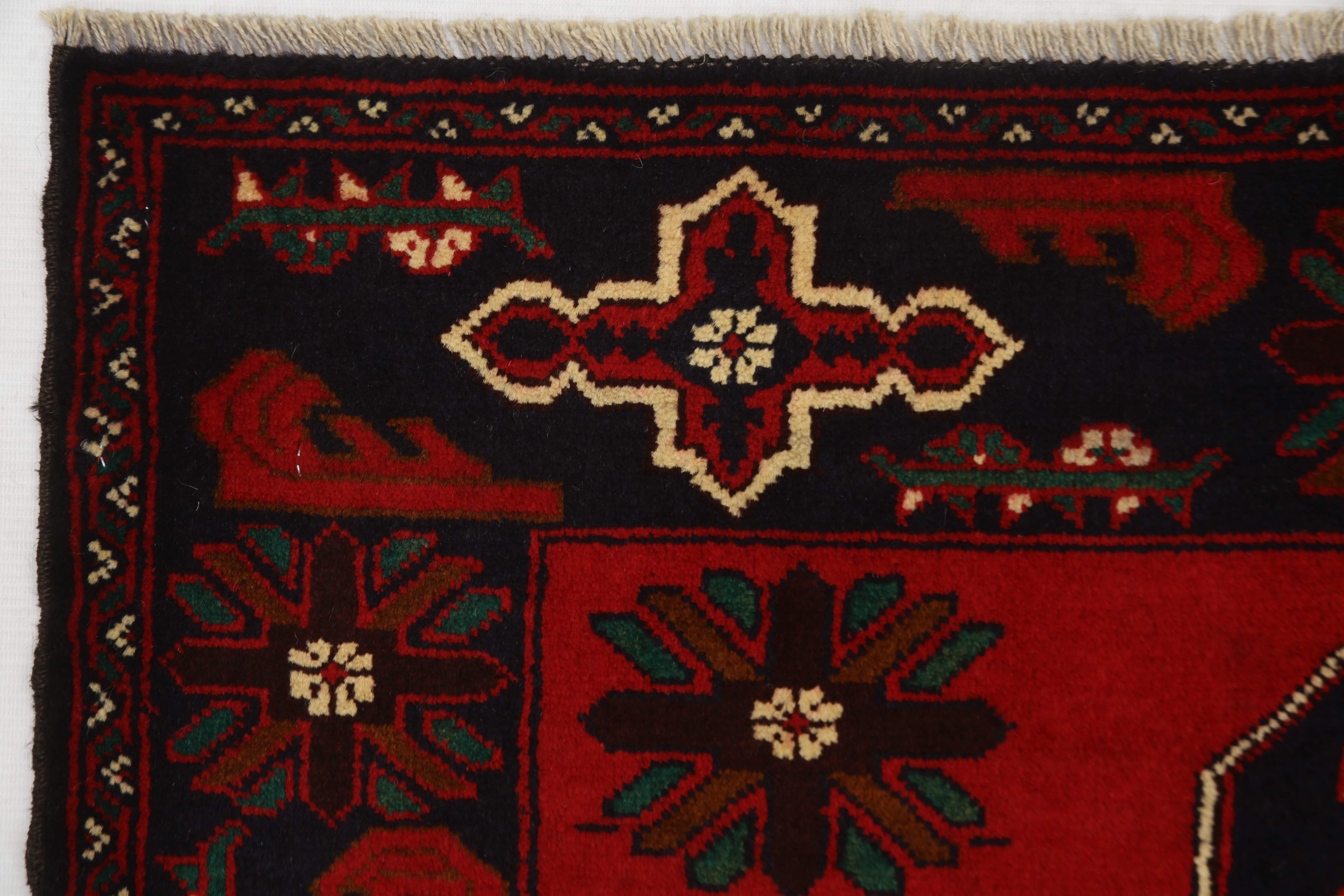 3' X 5' Red Handmade Adraskan Baluchi Afghan Rug Rectangular