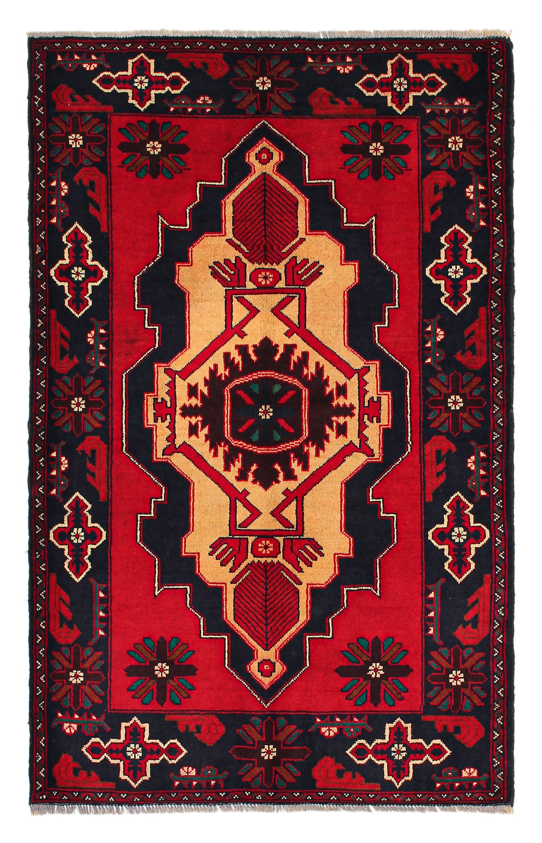 3' X 5' Red Handmade Adraskan Baluchi Afghan Rug Rectangular