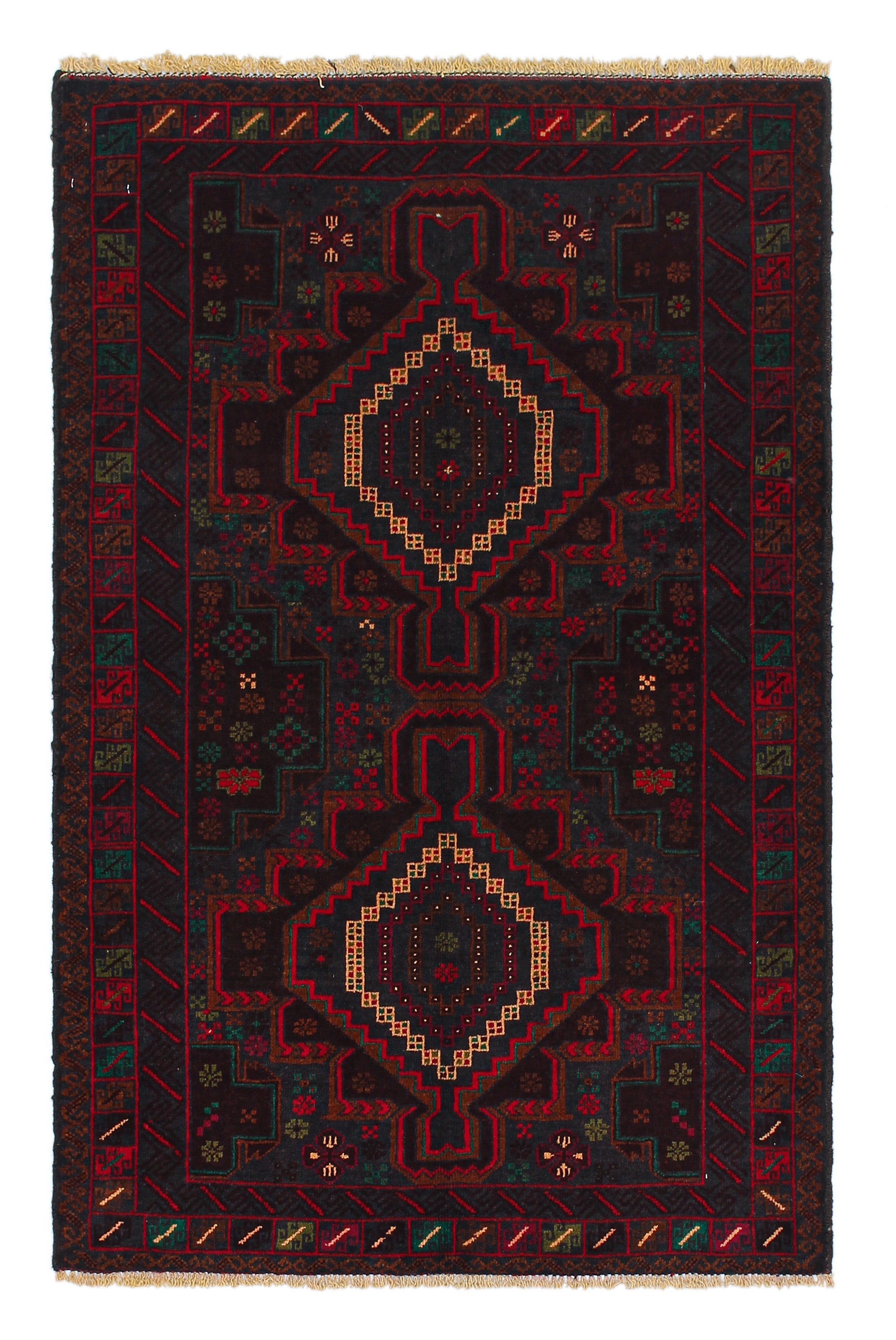 3' x 5' Brown Handmade Adraskan Baluchi Afghan Rug Rectangular