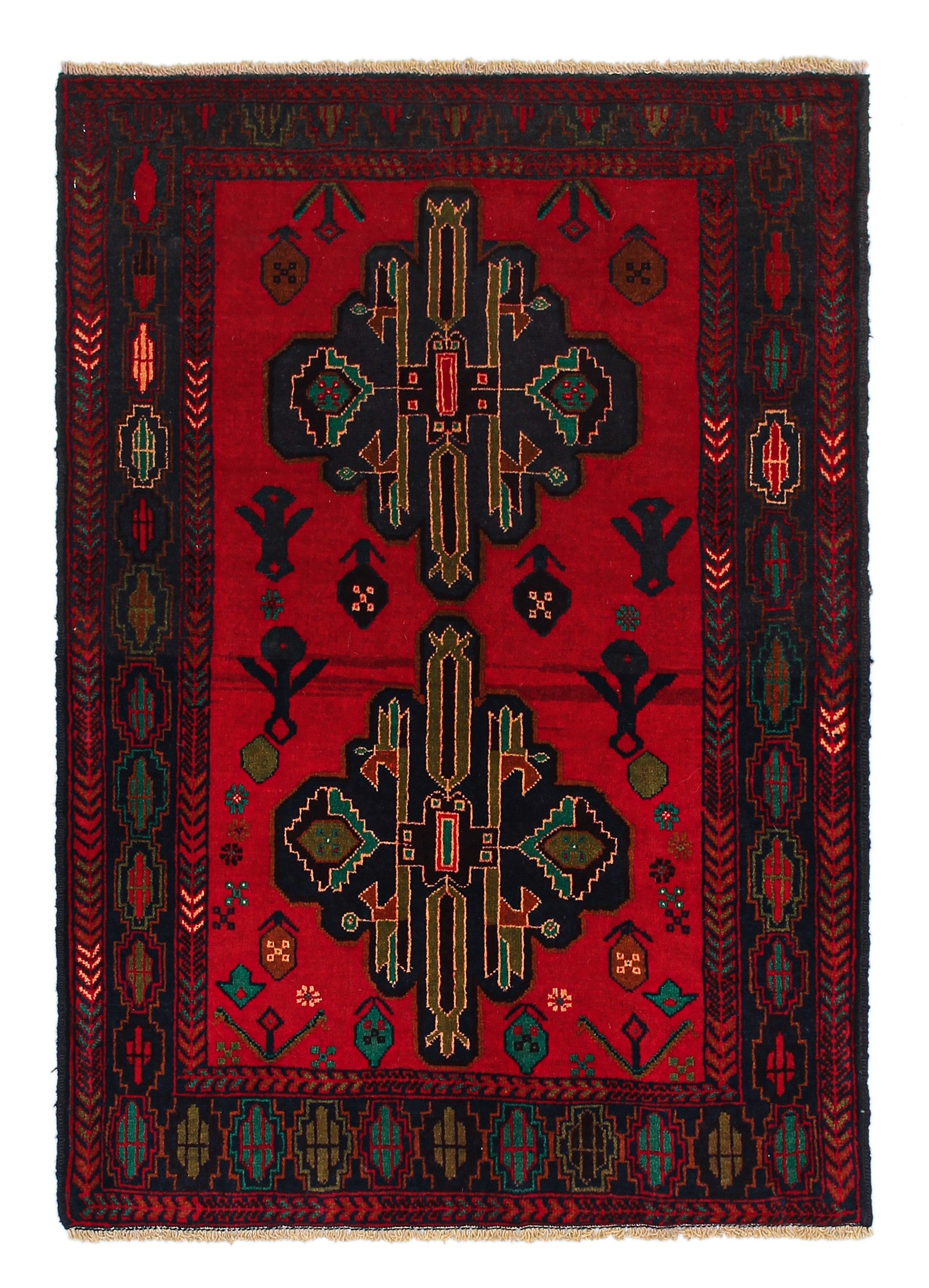 3' X 4' Red Handmade Adraskan Baluchi Afghan Rug Rectangular