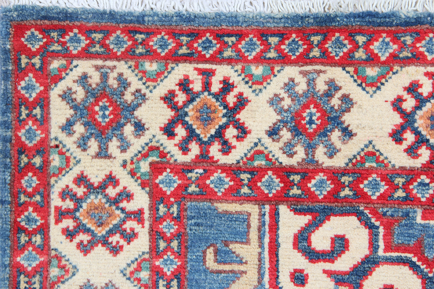 3' X 4' Blue Handmade KAZAK Rug Rectangular