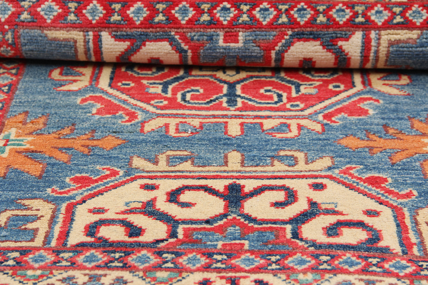 3' X 4' Blue Handmade KAZAK Rug Rectangular