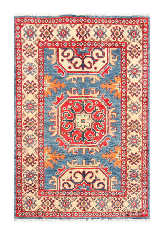 3' X 4' Blue Handmade KAZAK Rug Rectangular
